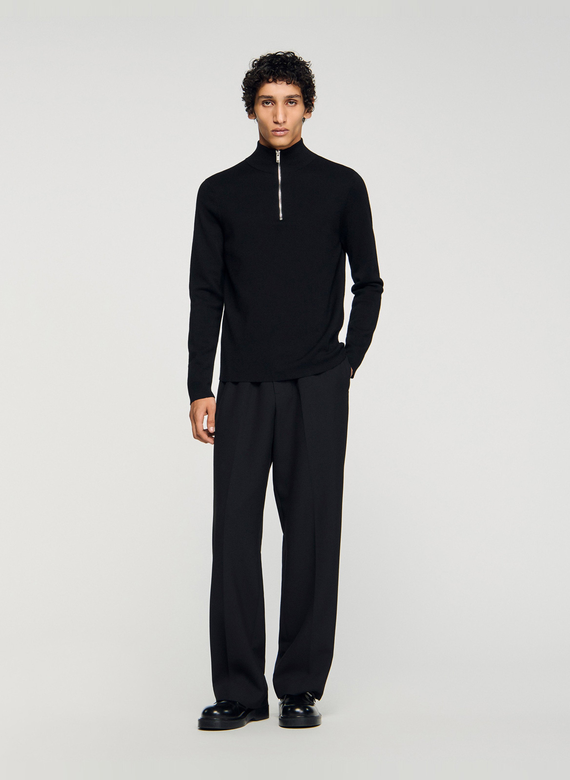 Zip-up wool sweatshirt with a stand collar SANDRO Black