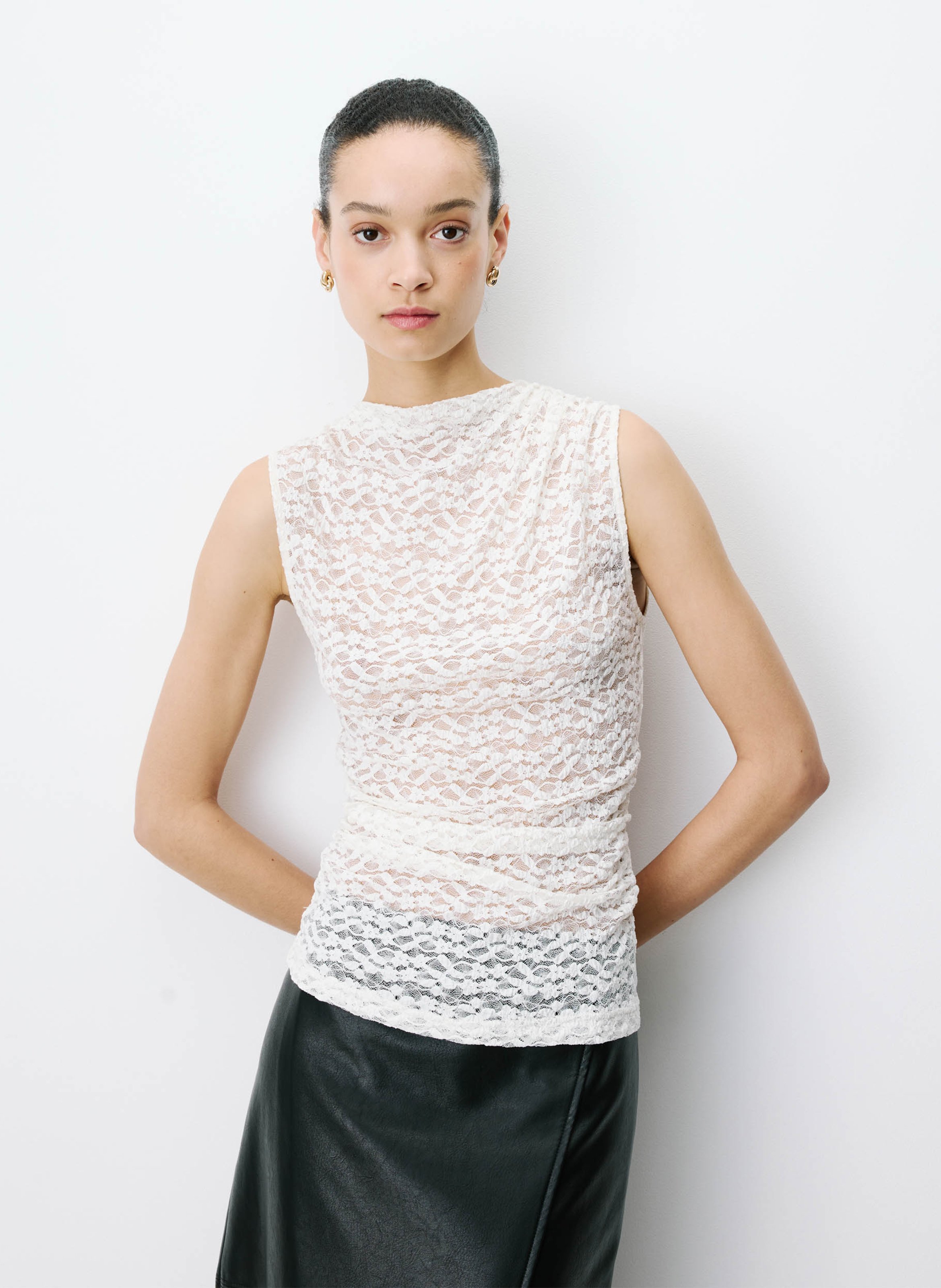 Round neck draped top GRACE ET MILA White