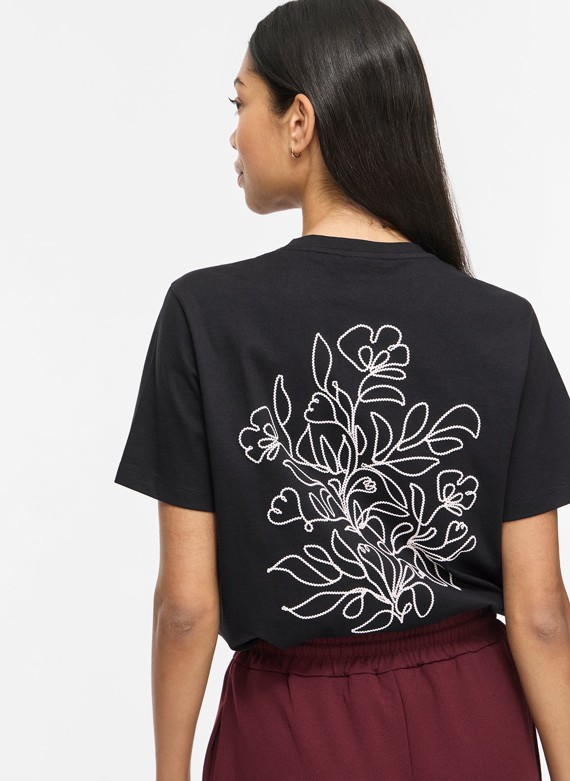 Tee-shirt droit col rond en coton bio imprimé VILA Noir