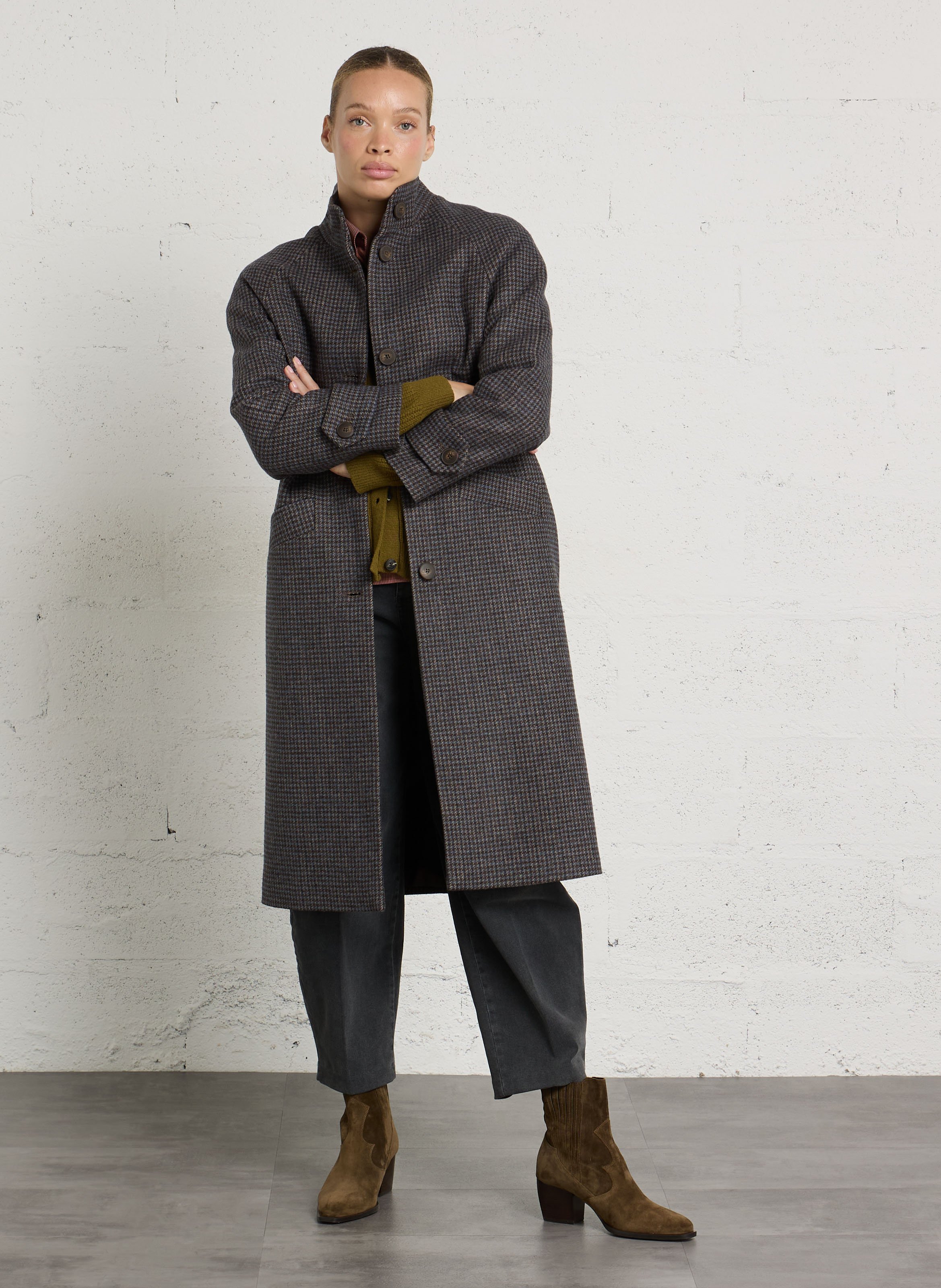Manteau droit col montant imprimé MAISON 123 Bleu