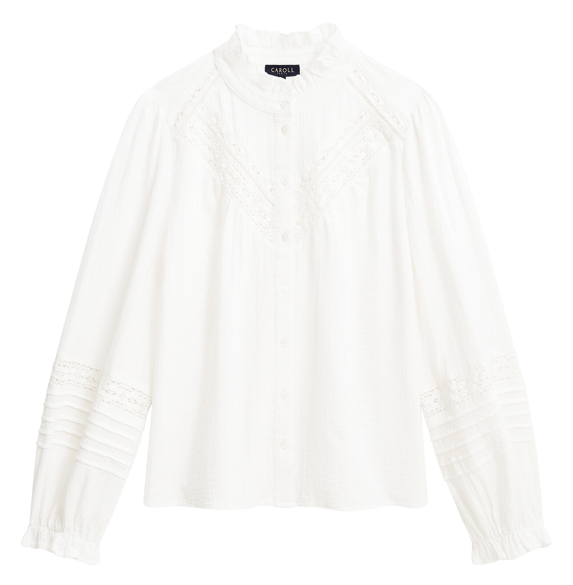 Gerader Blusenbody mit Stehkragen aus Baumwolle CAROLL Beige