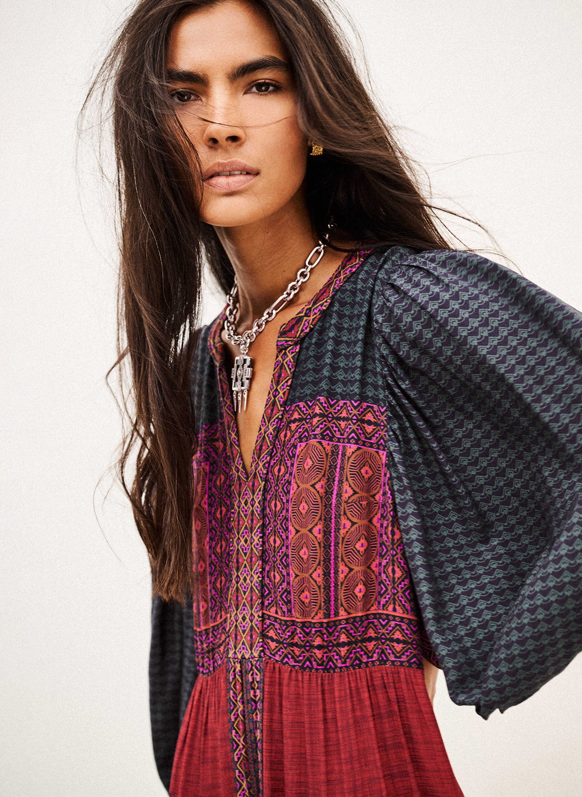 Langes, weit geschnittenes Kleid mit Print BA&SH Rot