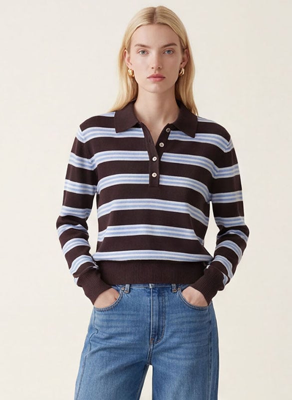 Straight-cut striped polo-collar sweater KOOKAI