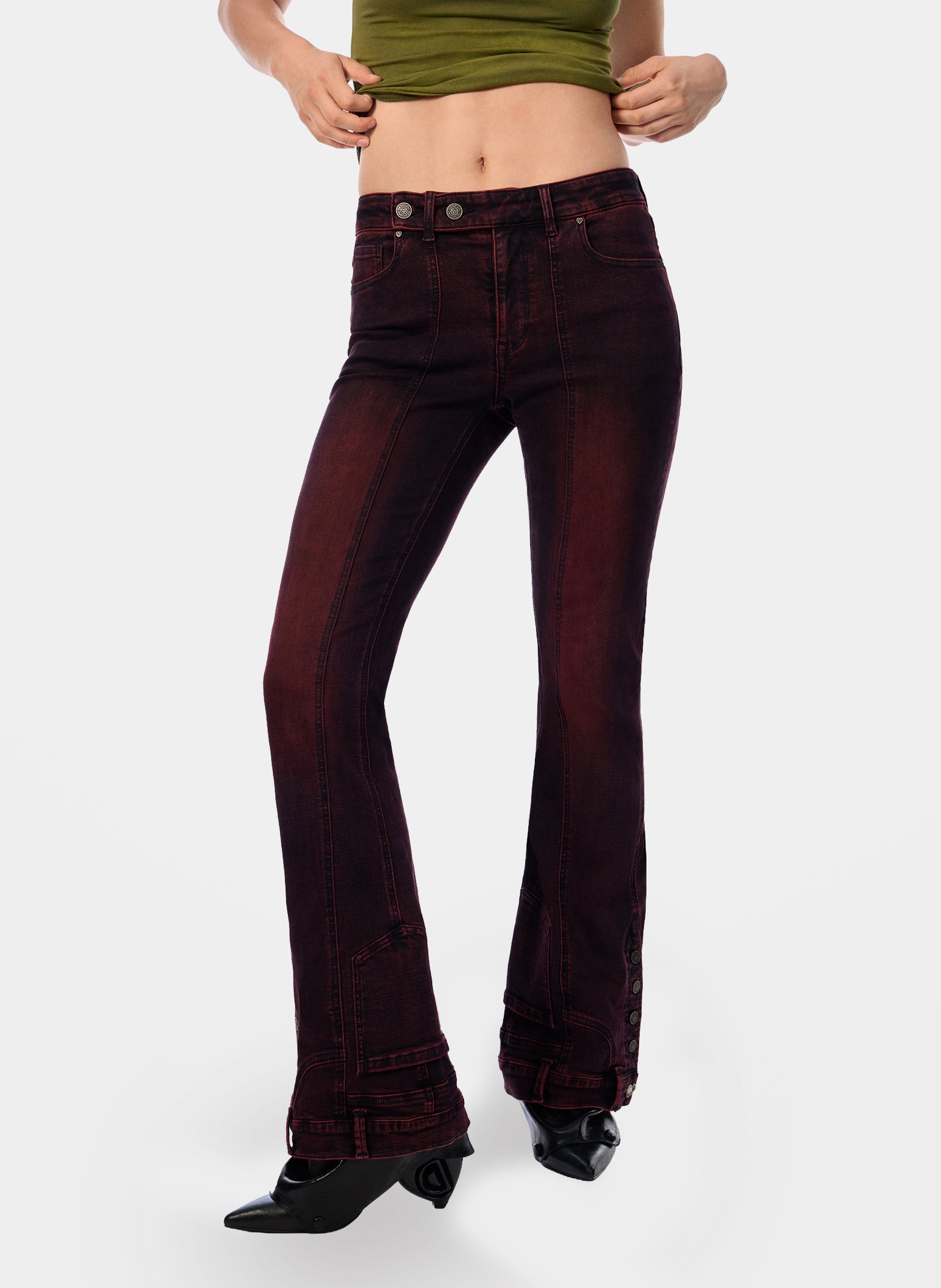 Jean flare taille mi-haute uni DESIGUAL Rouge