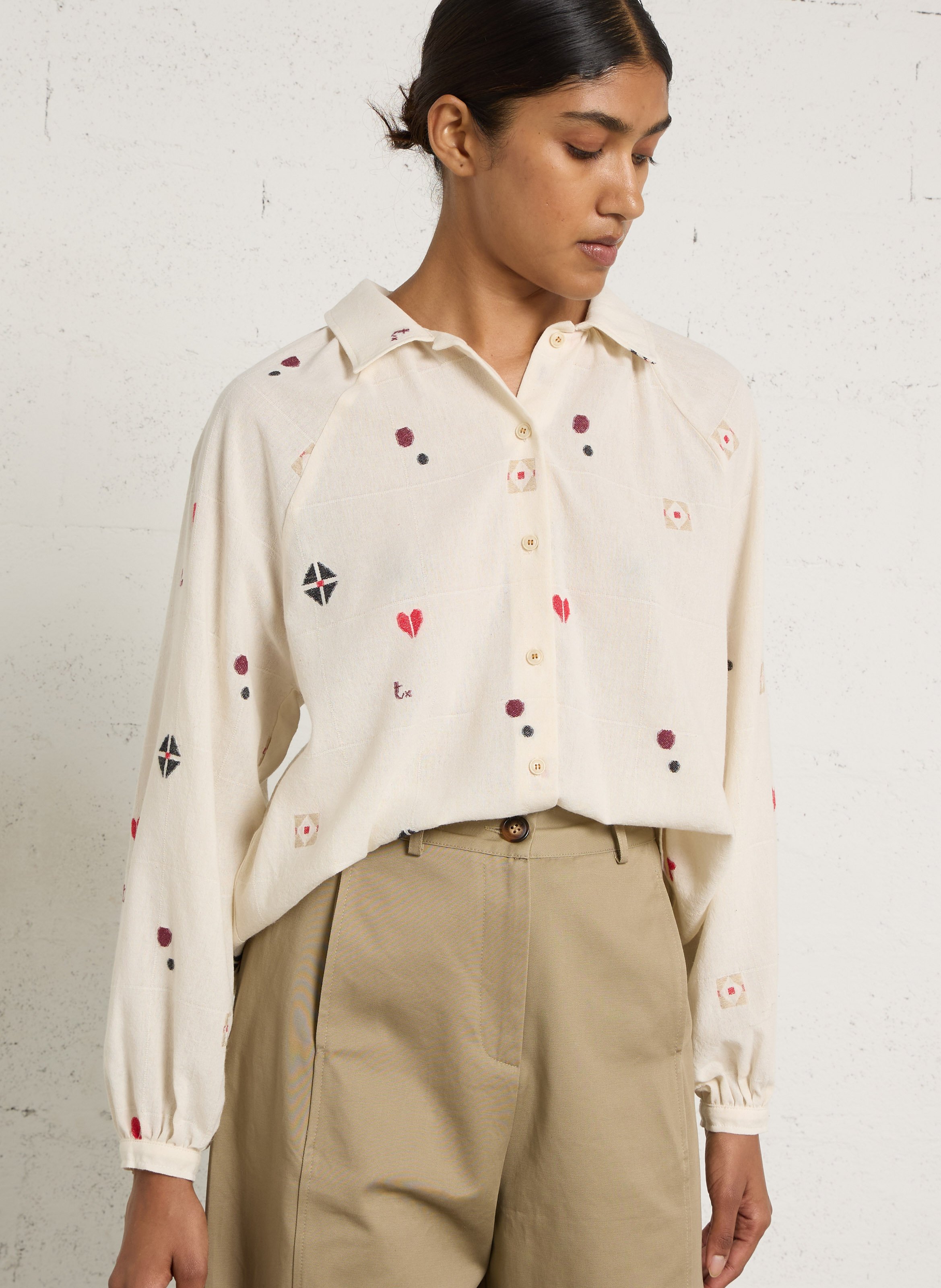 Cotton-blend loose-fit blouse TINSELS Beige