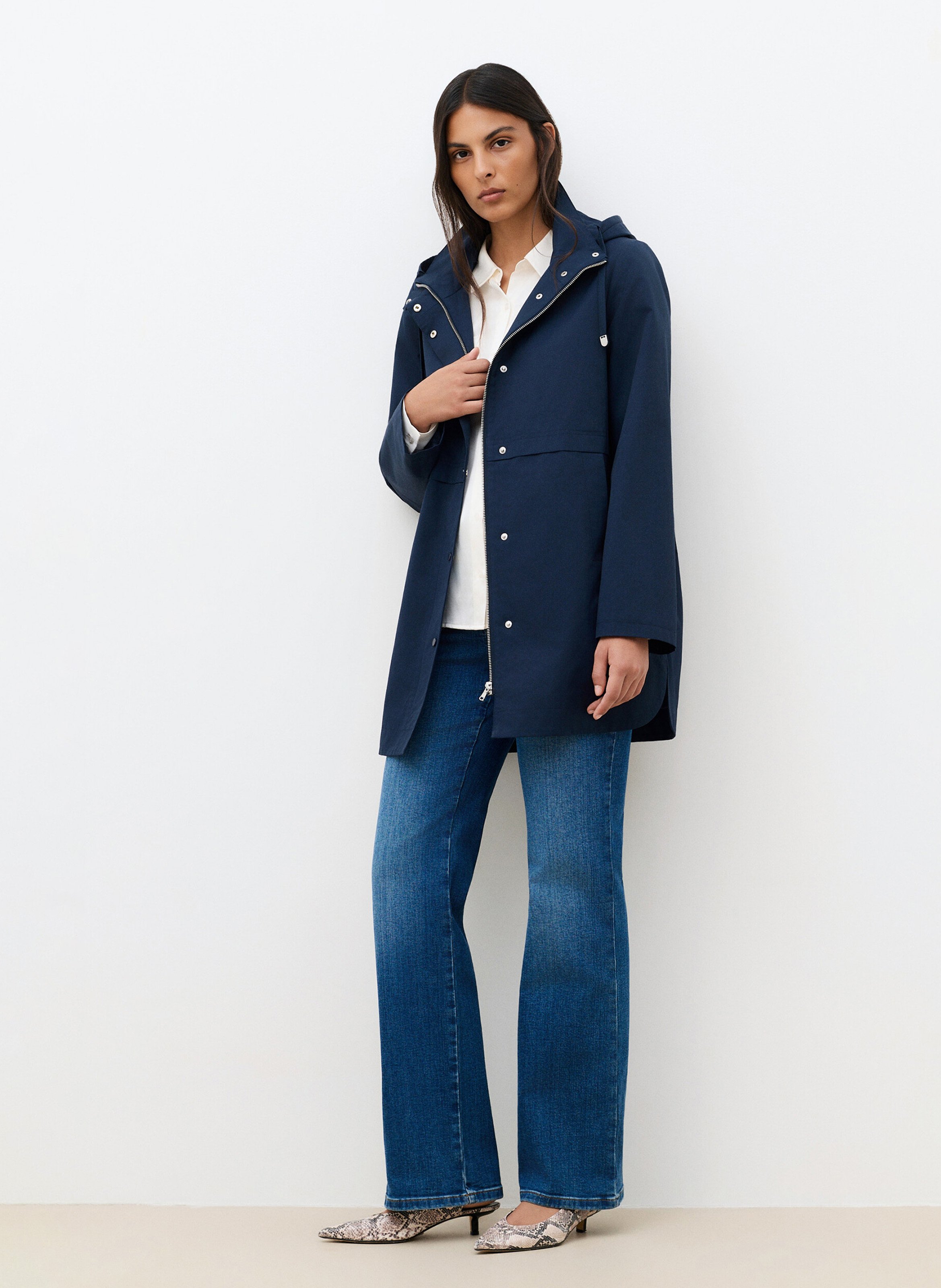 Parka droite col classique en coton mélangé  CAROLL Bleu