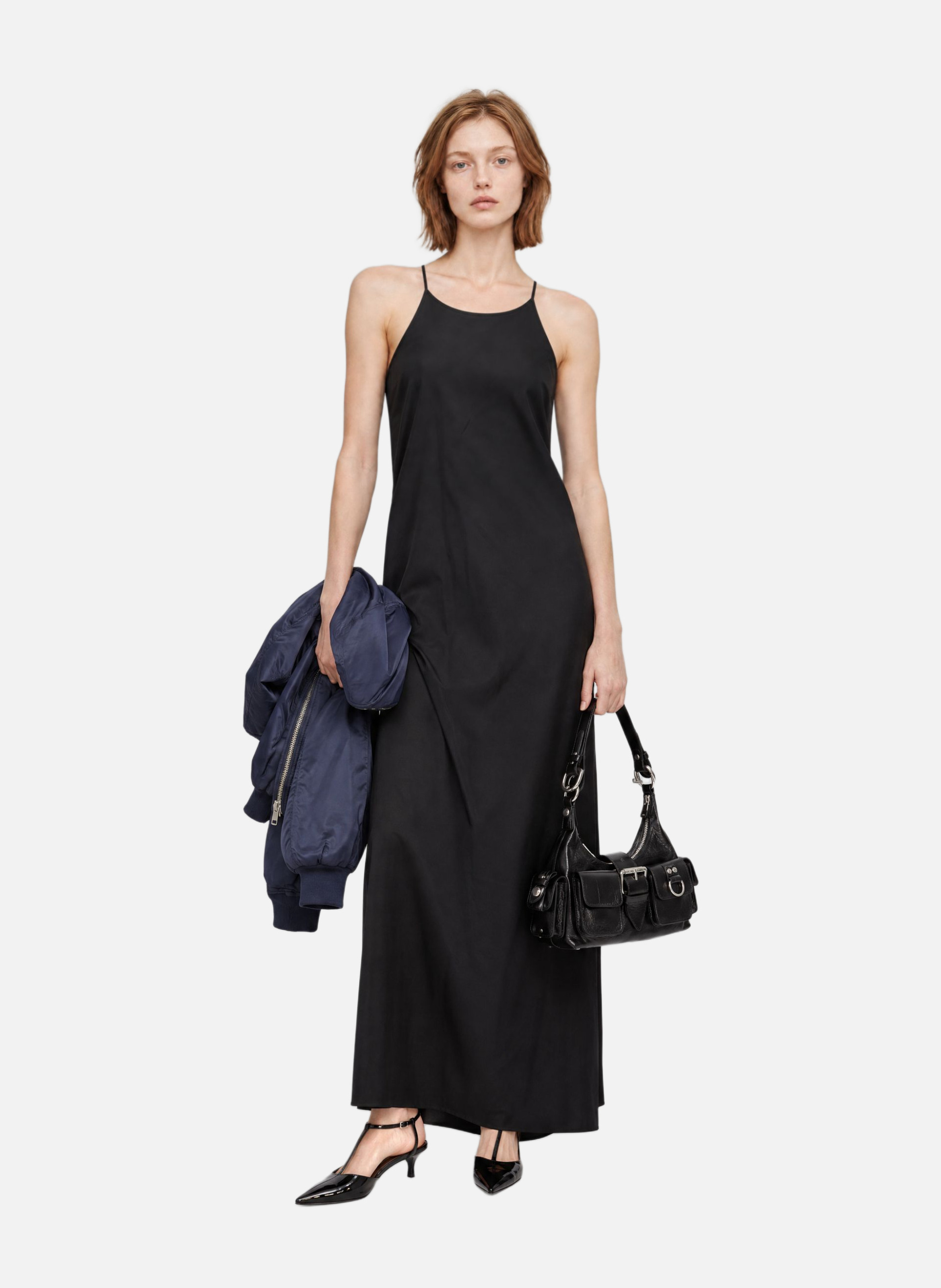 Black satin long dress with crossover back THE KOOPLES Black