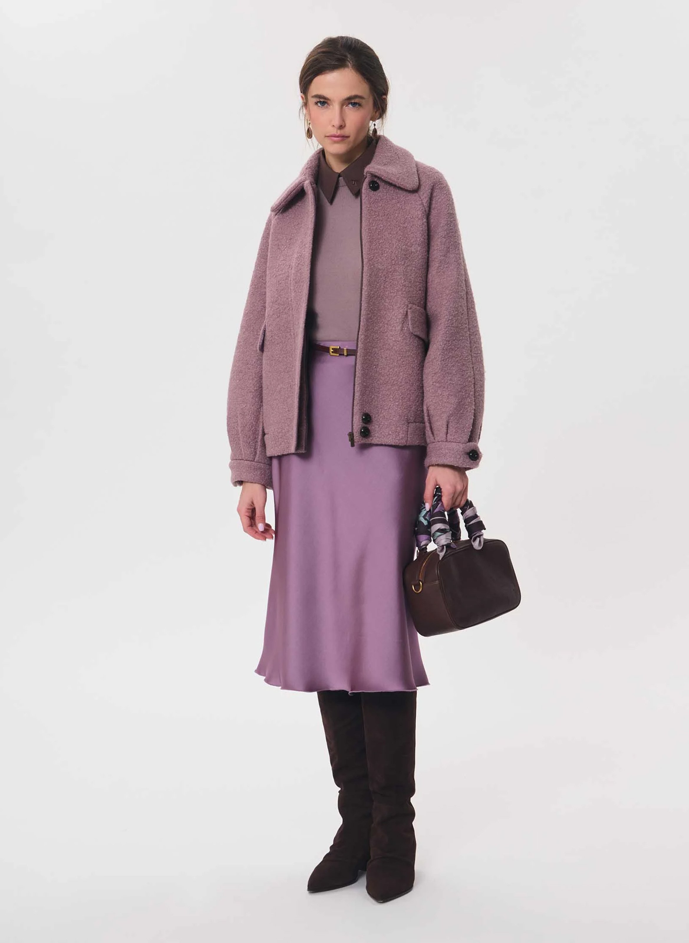 Fluid flared satin midi skirt | Purple TARA JARMON Women