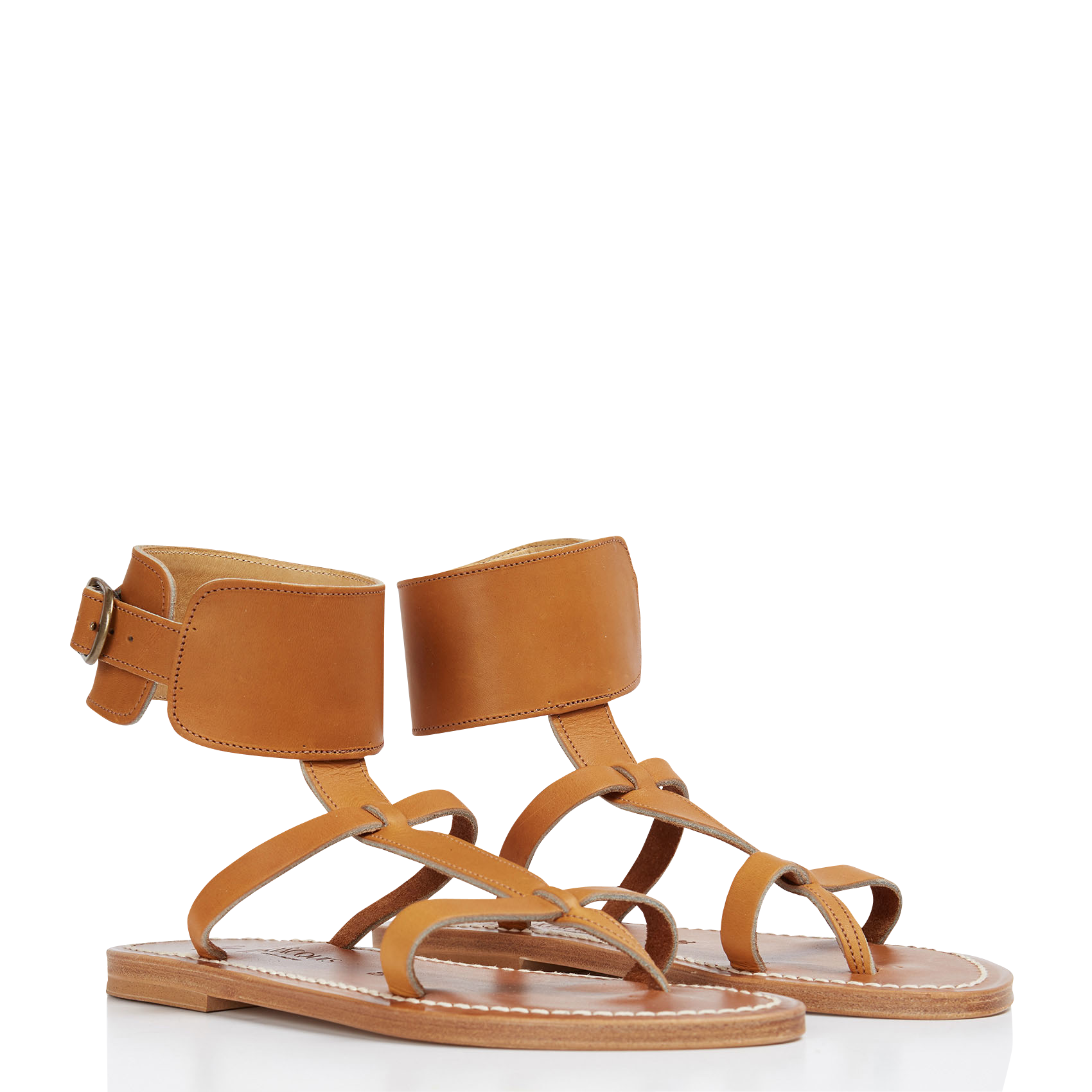 Flat leather sandals with ankle bracelet K JACQUES Brown