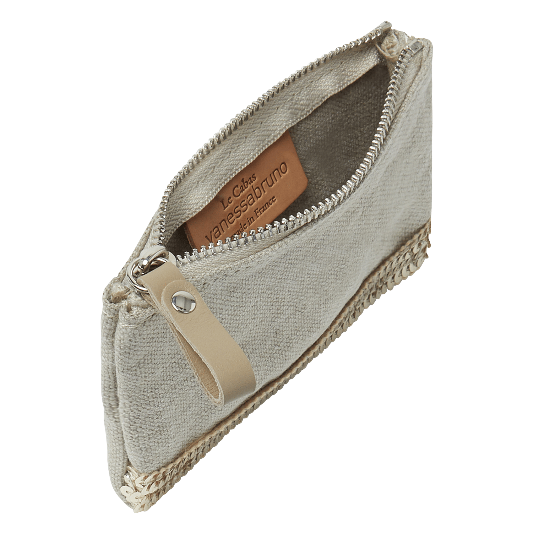 Kosmetiktasche aus Leinen mit Pailletten Beige