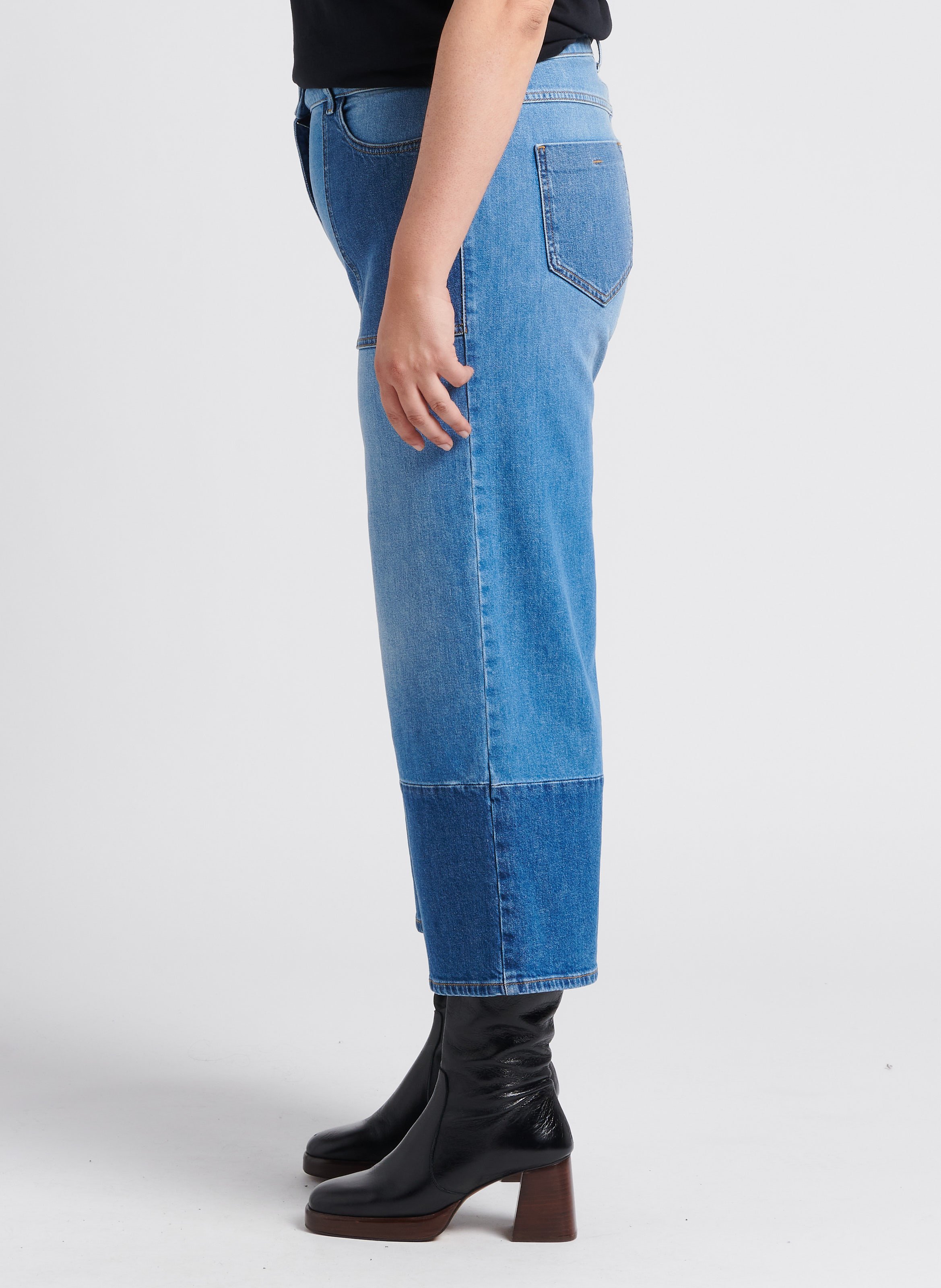 High-waisted wide-leg cotton-blend jeans PERSONA by Marina Rinaldi Blue