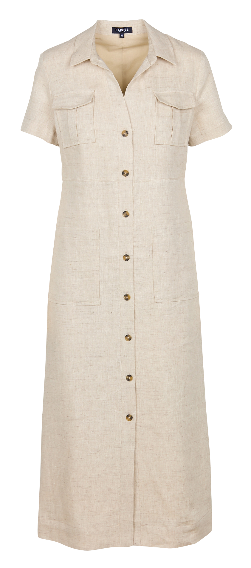 Long dress with classic collar in linen and cotton Beige Caroll