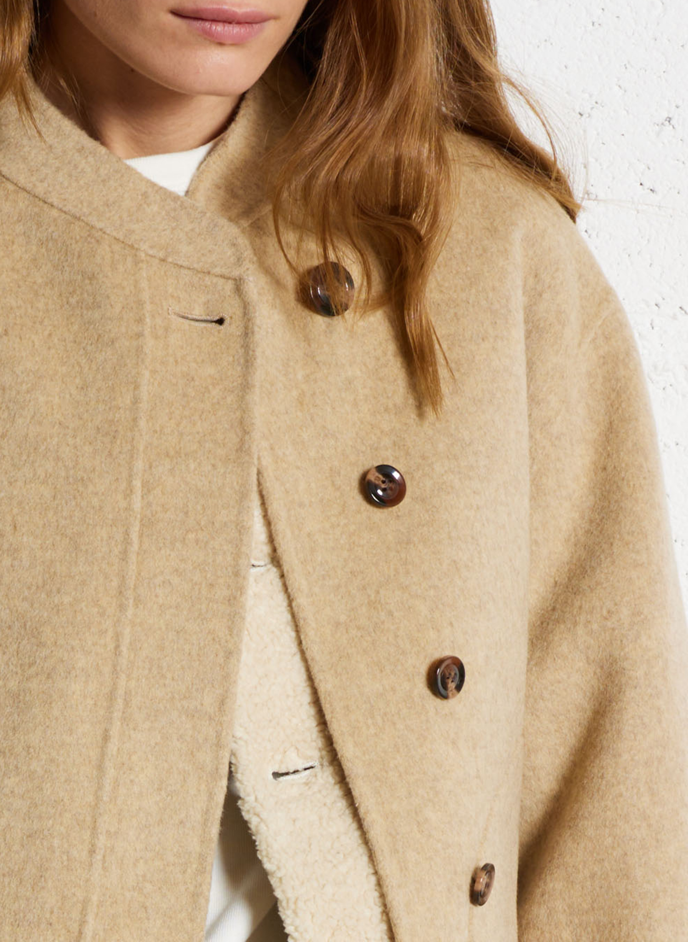 Manteau col rond en laine mélangée  SOEUR Beige