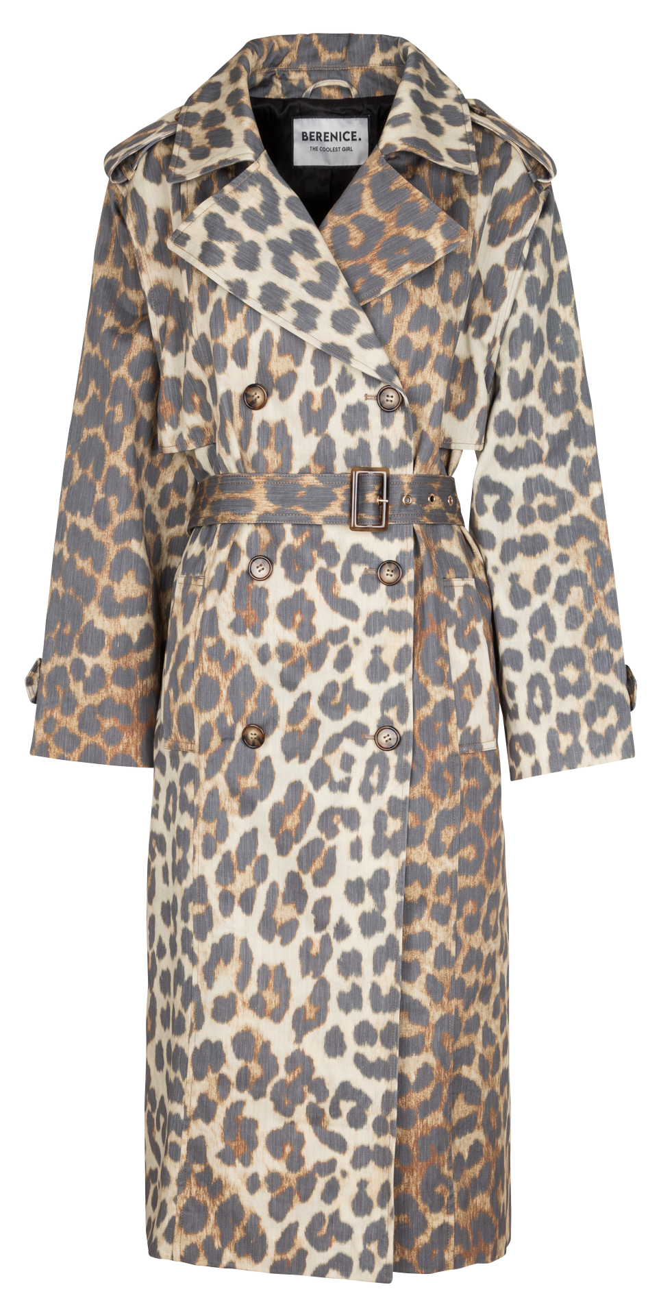 【fenon】 leopard long trench coat Long belted trench coat with leopard print Leopard Berenice
