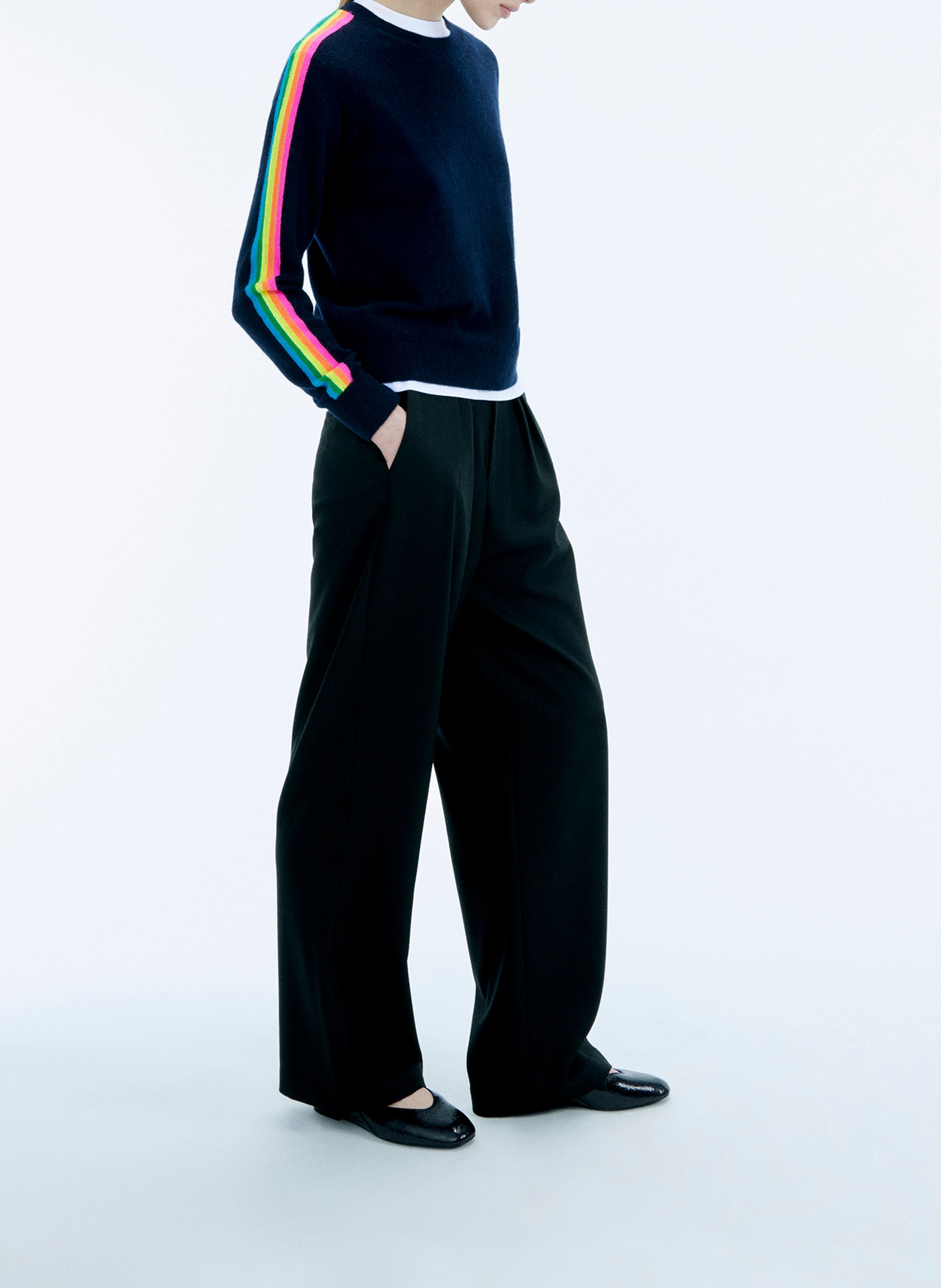 Short sweater with printed cashmere sleeves FROM FUTURE Blue