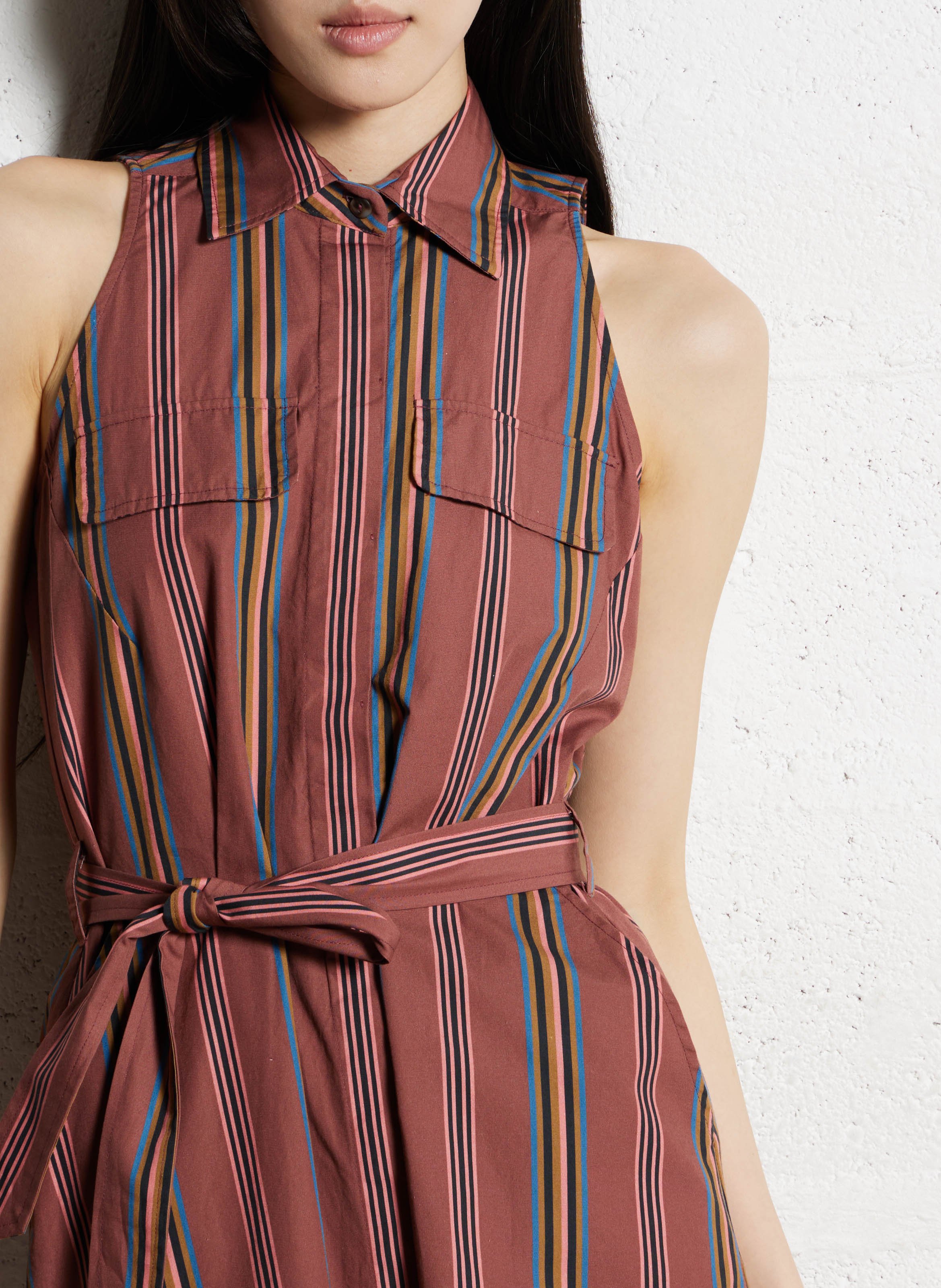 Robe midi col chemise à rayures en coton DIEGA Violet