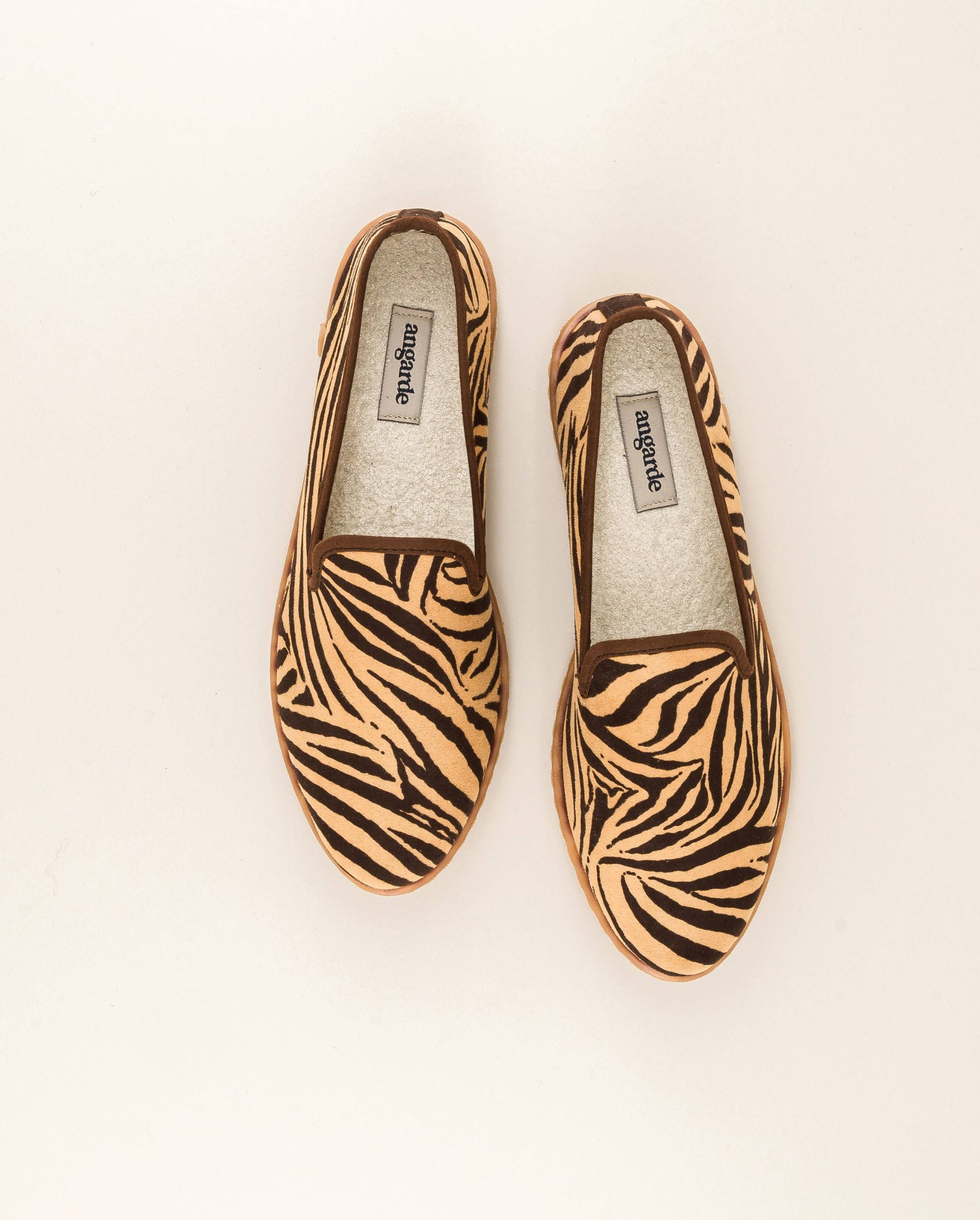 Women's zebra print faux suede slipper ANGARDE Brown