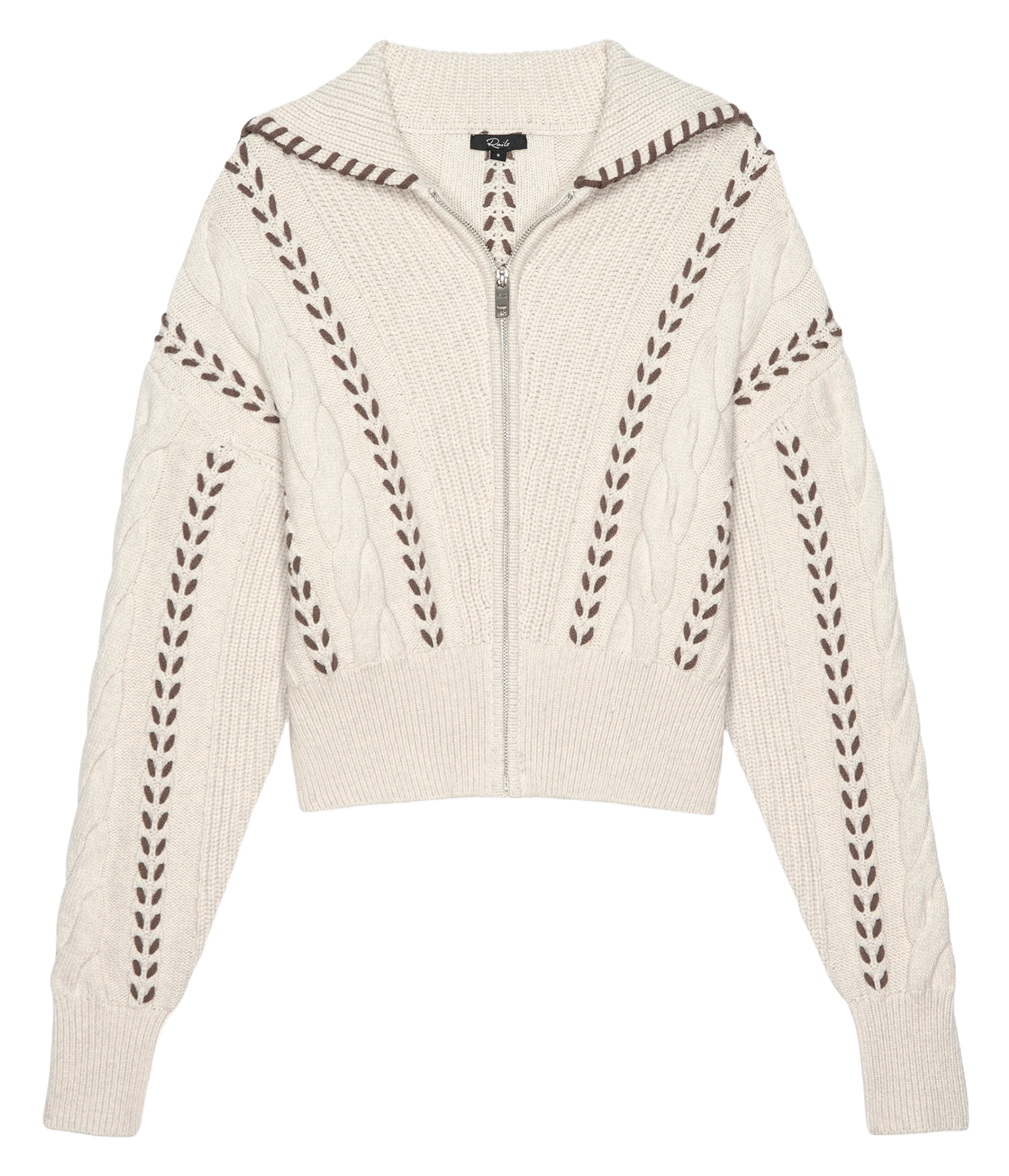 Gilet court zippé en maille tressée RAILS Beige