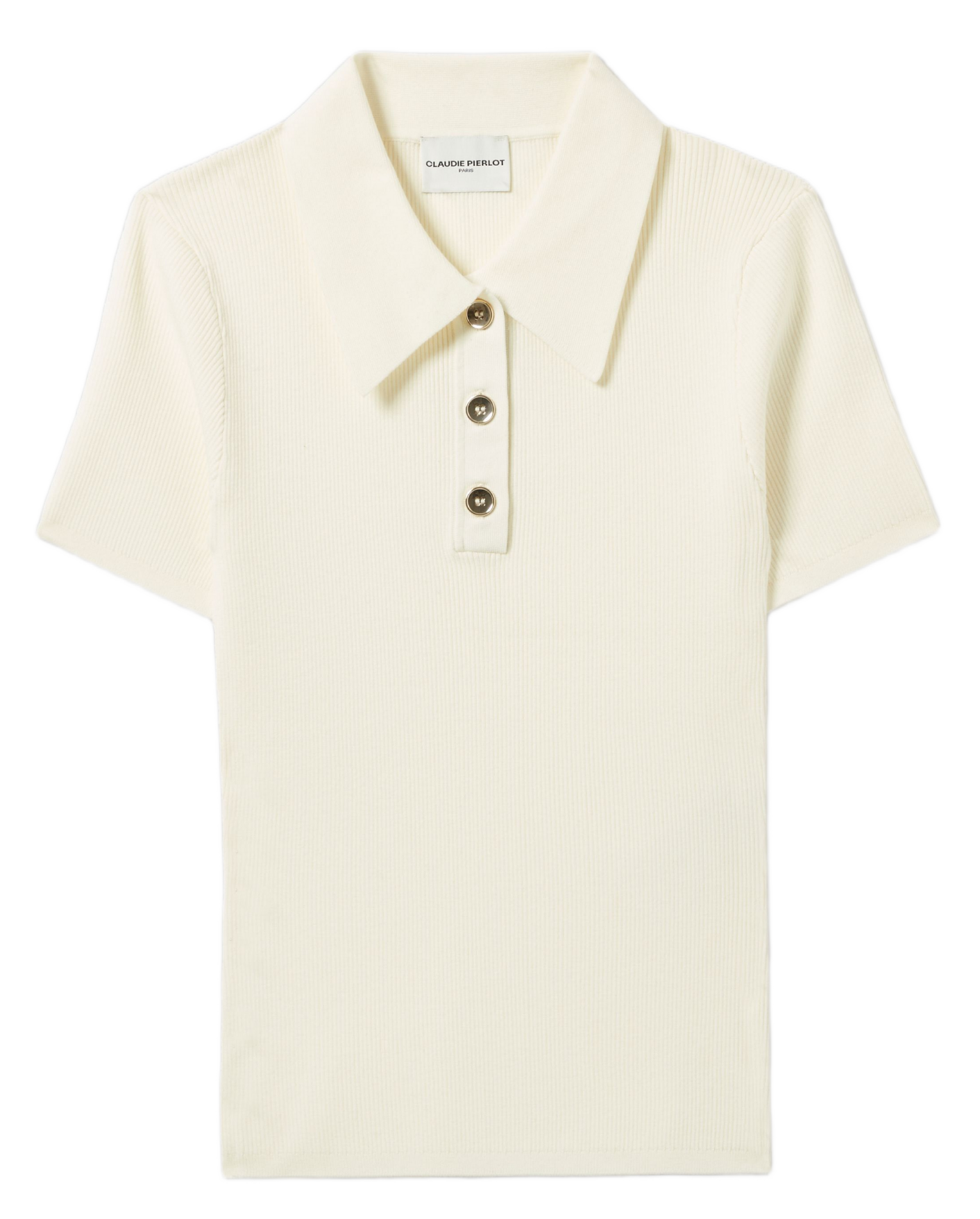 Ribbed short-sleeve plain polo CLAUDIE PIERLOT Beige