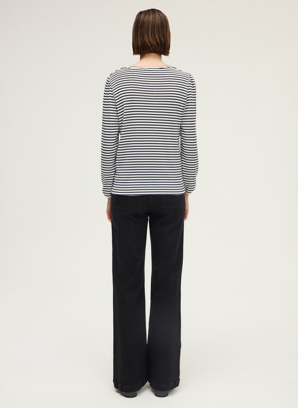 Tee-shirt droit col rond à rayures PABLO Bleu