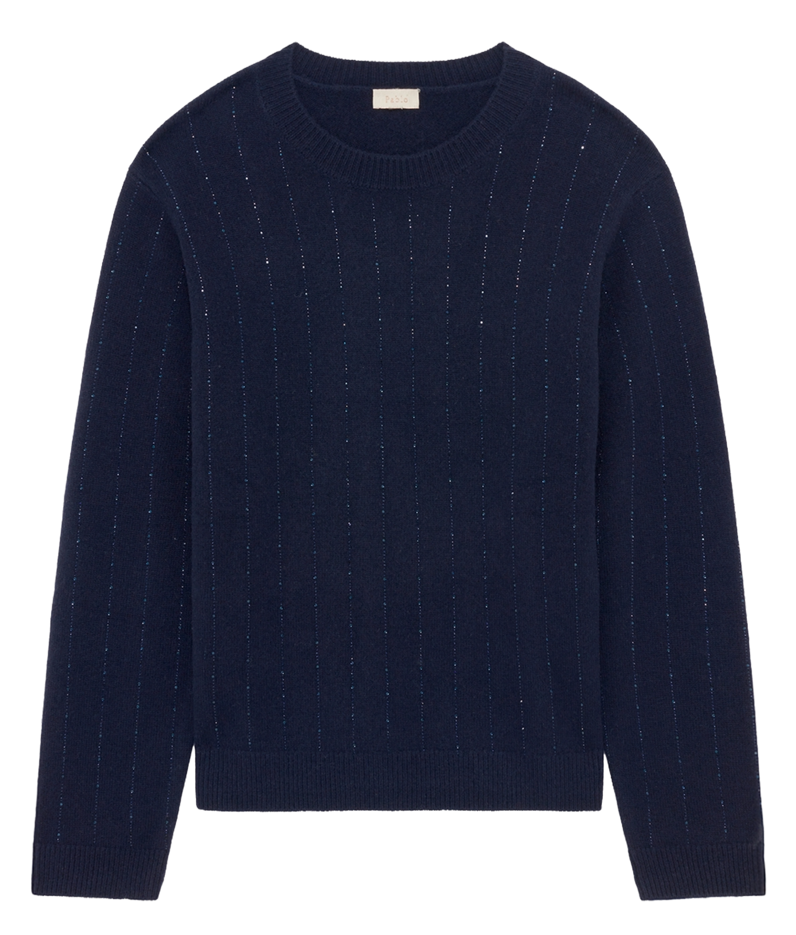 Pull col rond en laine  PABLO Bleu