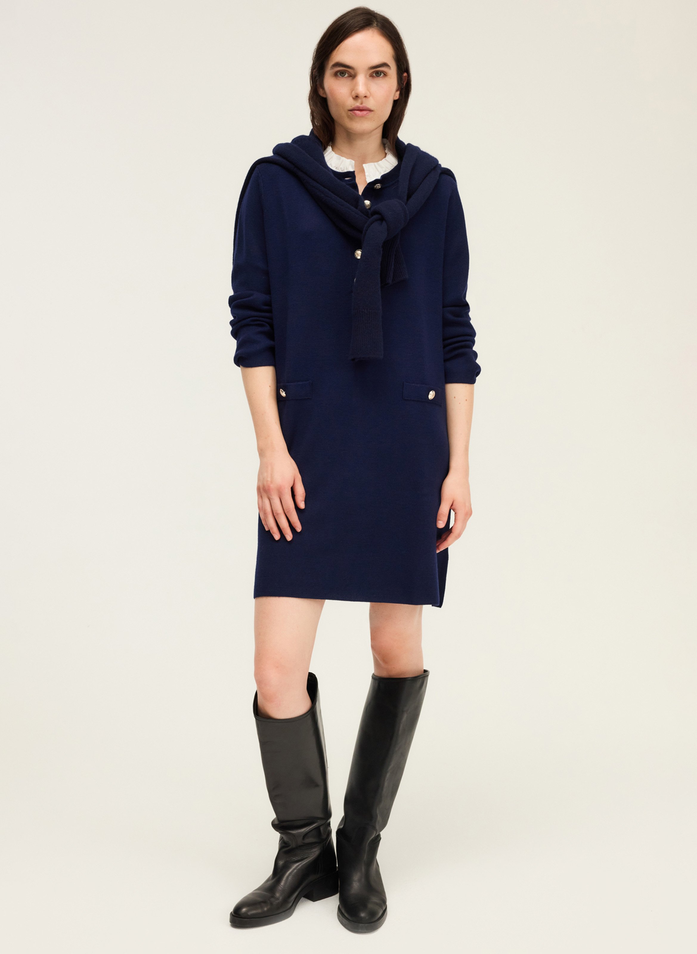 Robe courte col rond en laine mélangée PABLO Bleu