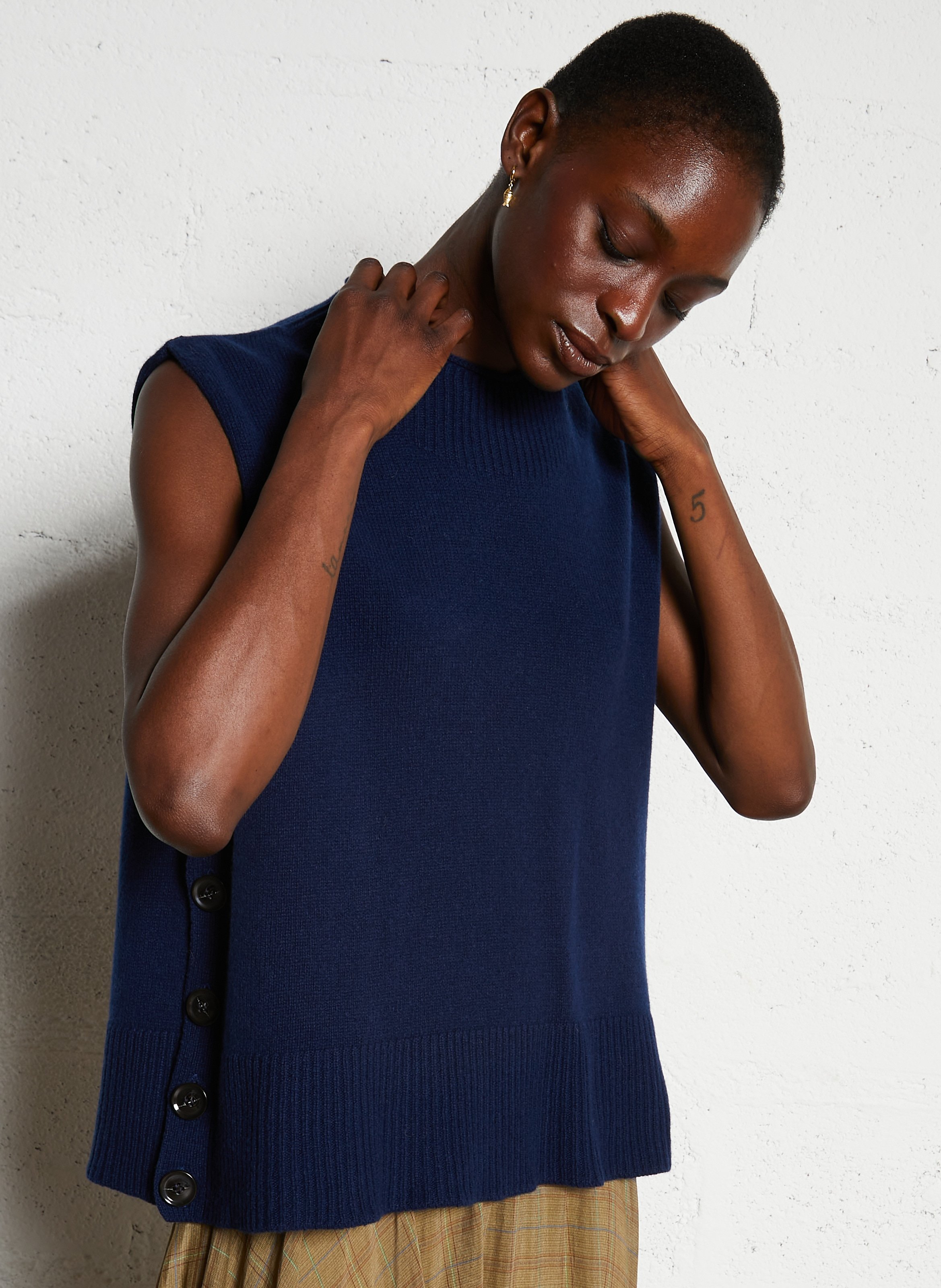 Mouwloze rechte wollen trui MAISON ANJE Blauw