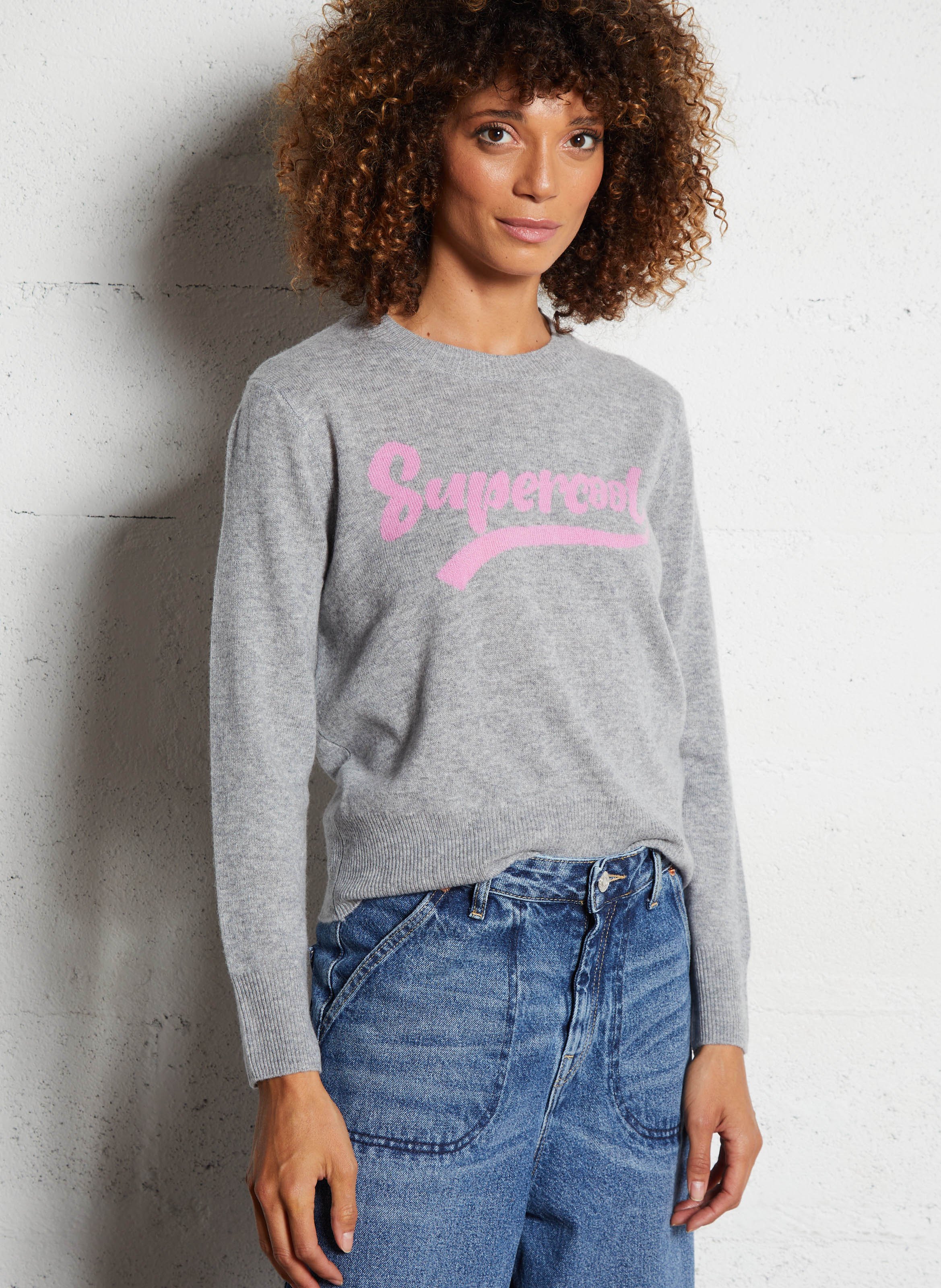 Rundhalsausschnitt-Pullover aus Woll-Kaschmir-Jacquard BERENICE Grau