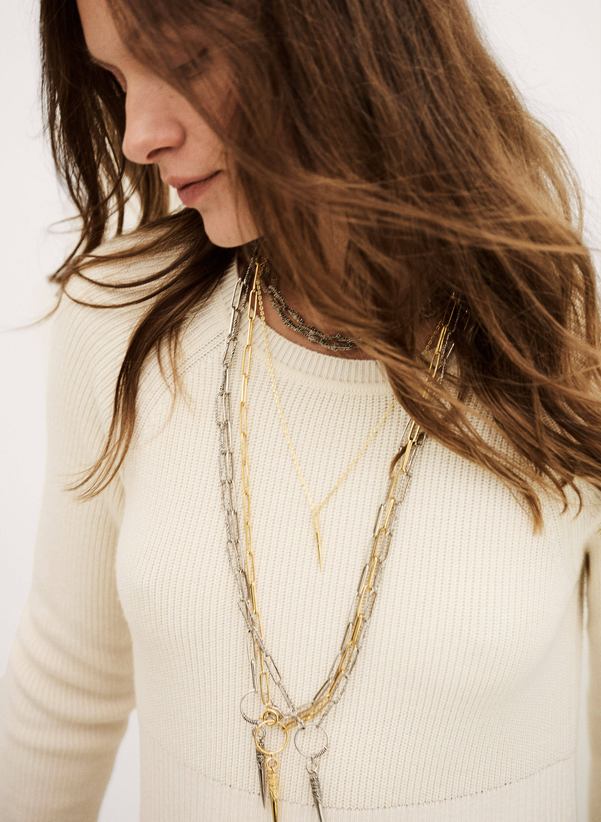 Robe longue col rond en laine mélangée Beige