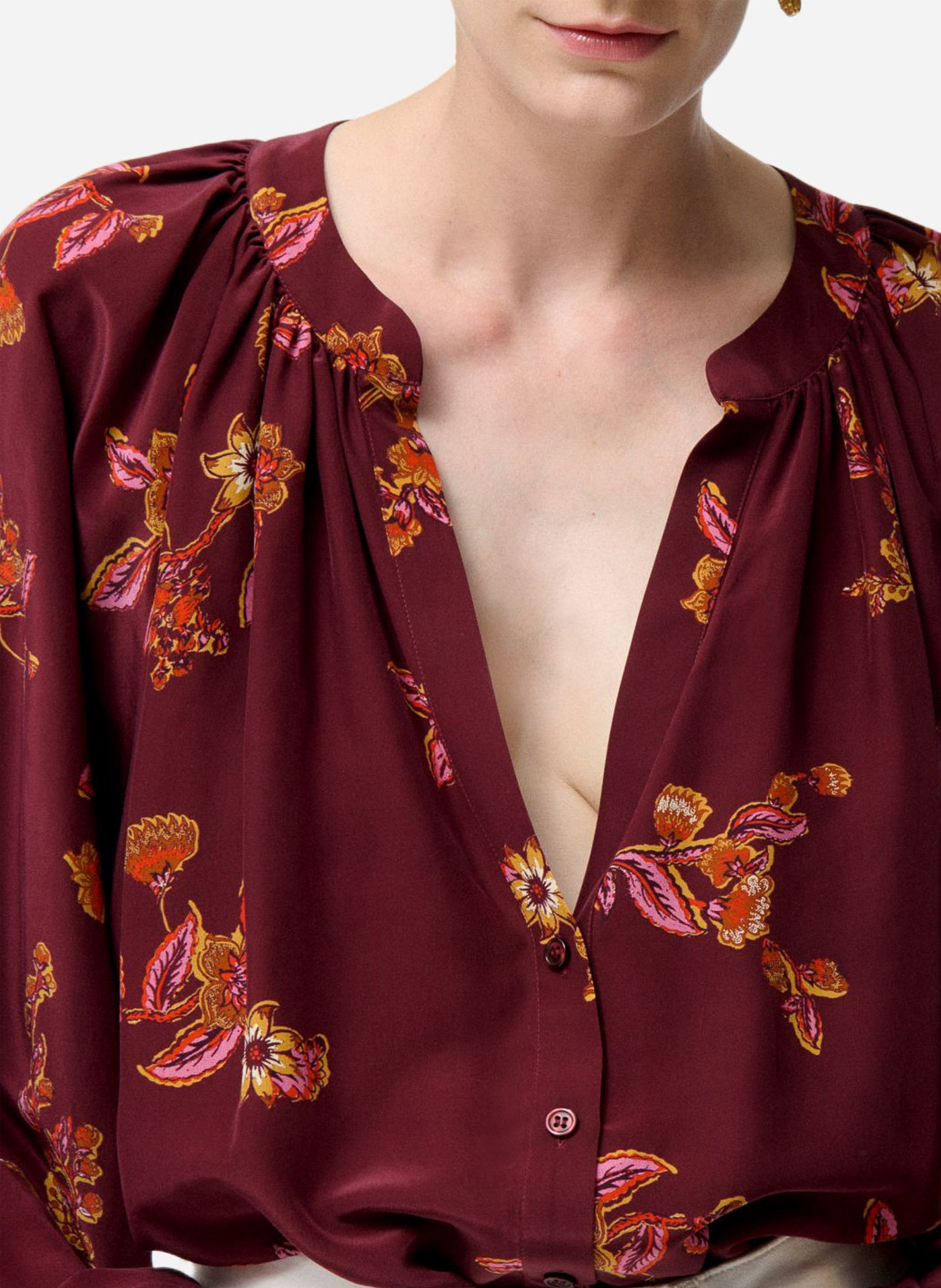 Oversized tunic collar printed blouse VANESSA BRUNO Red