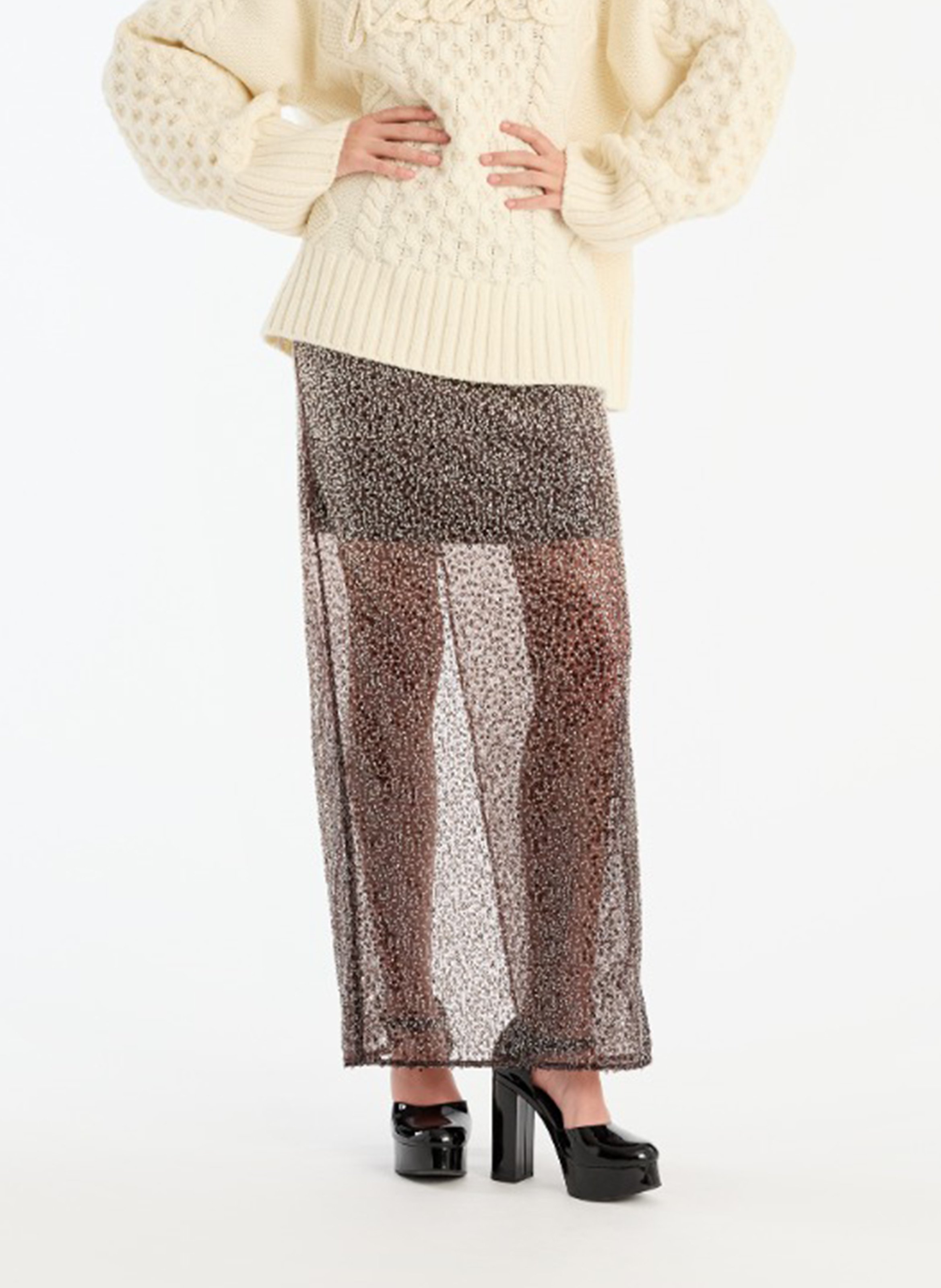Long skirt embellished with pearls ROTATE Brown