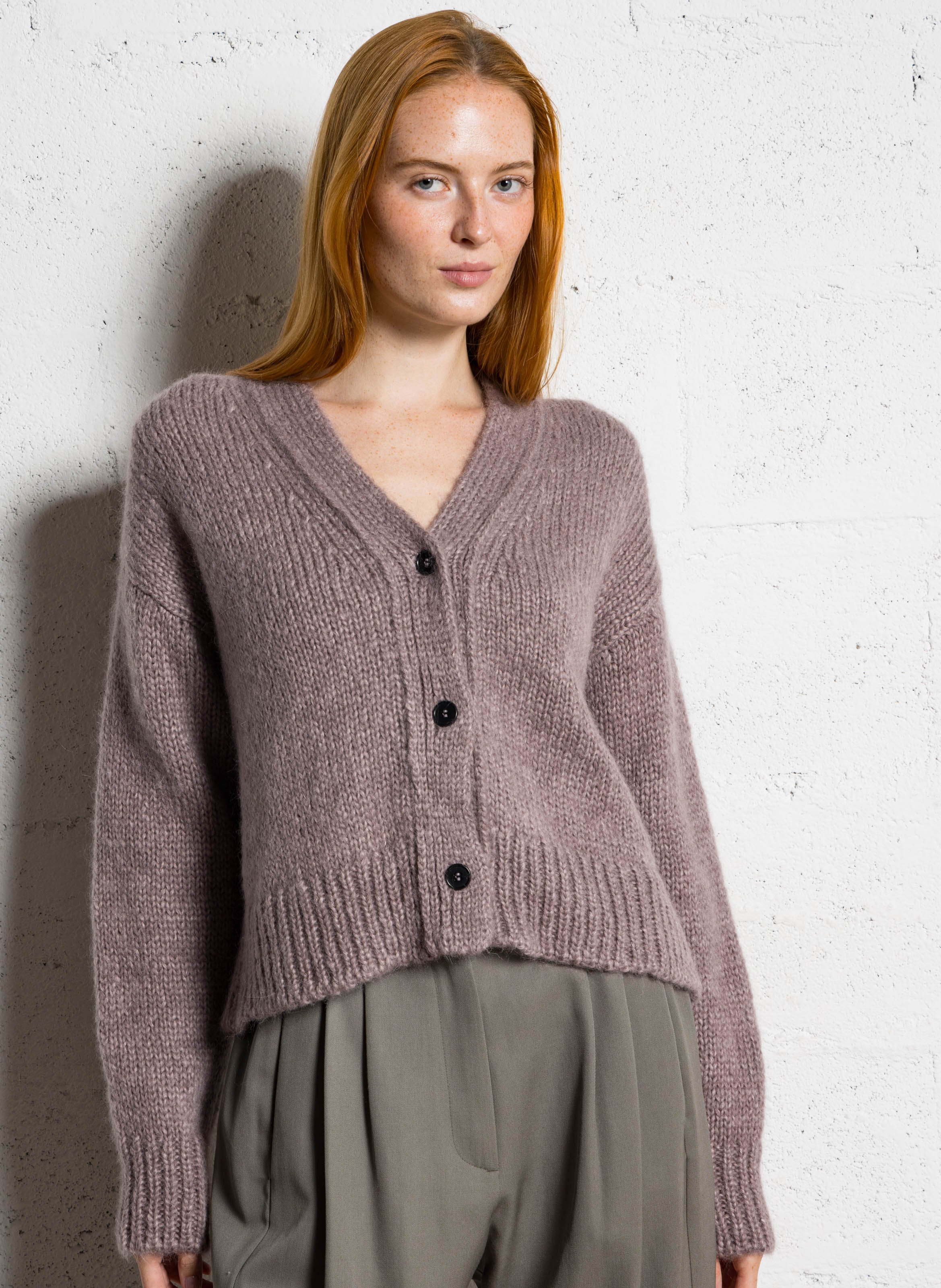 Gilet oversize col V en laine mélangée MASSCOB Rose
