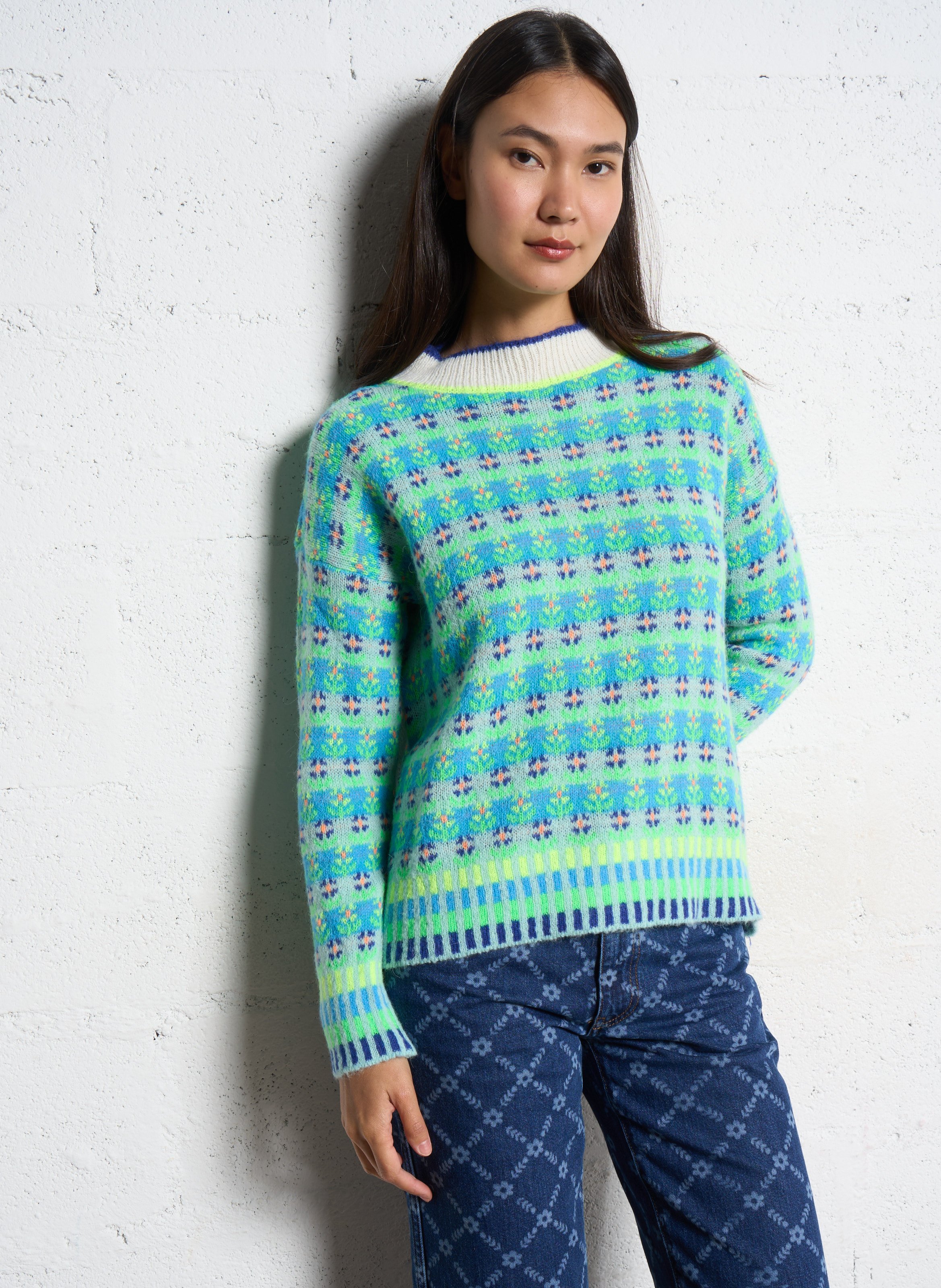 Pull oversize col rond DR BLOOM Bleu