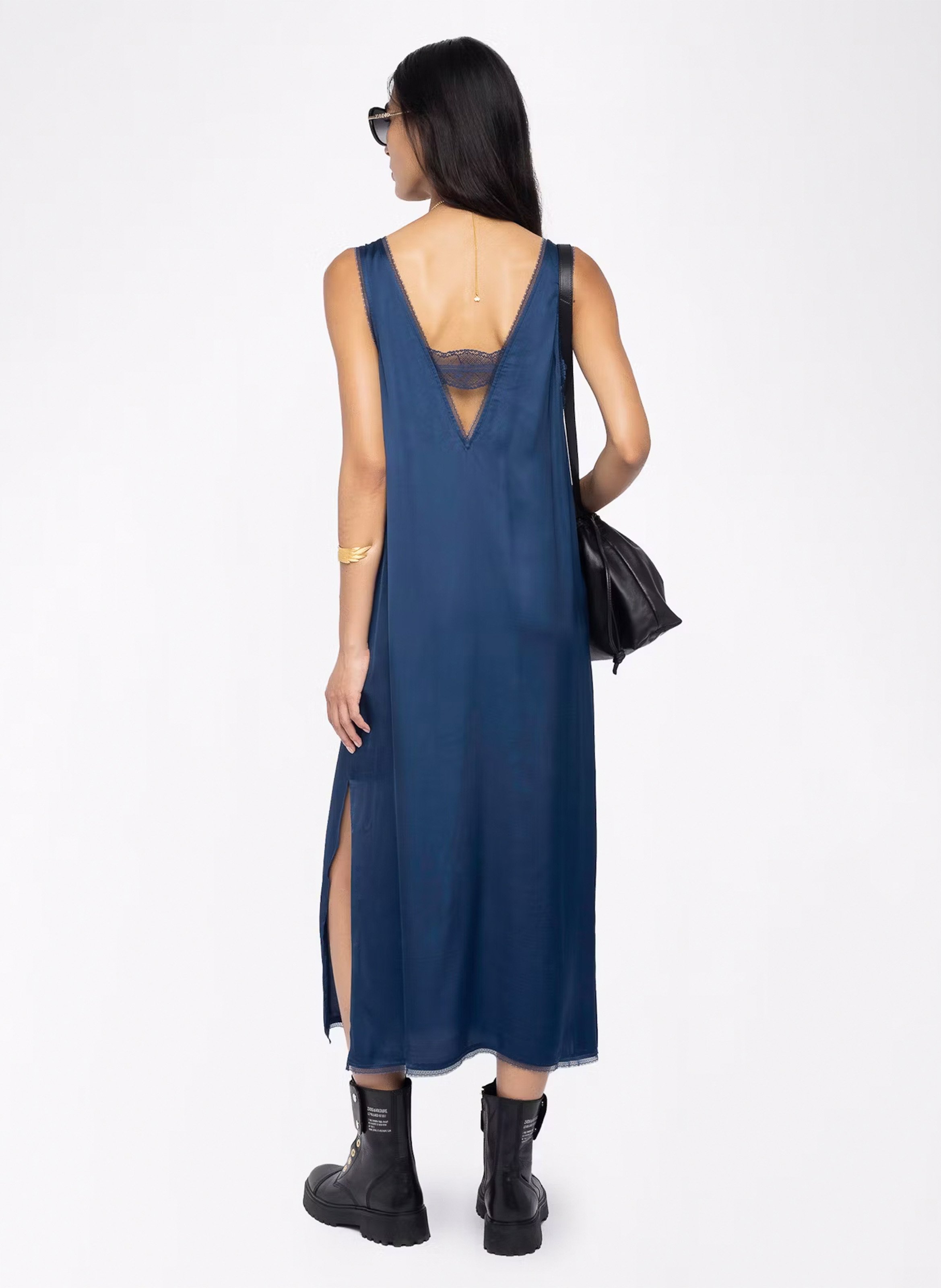 Robe midi col v satinée ZADIG&VOLTAIRE Bleu