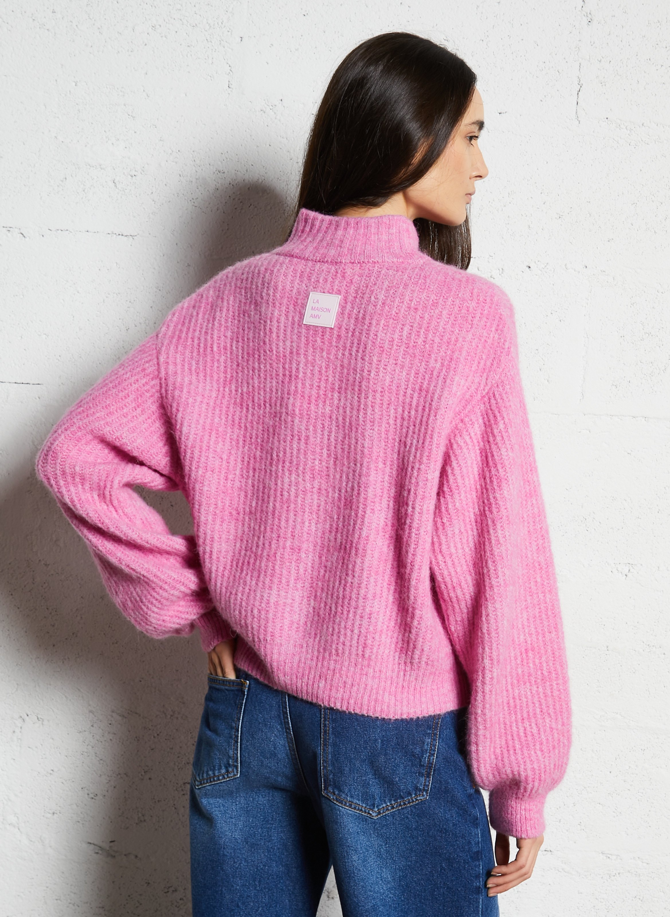 Gilet oversize col montant en maille AMERICAN VINTAGE Rose