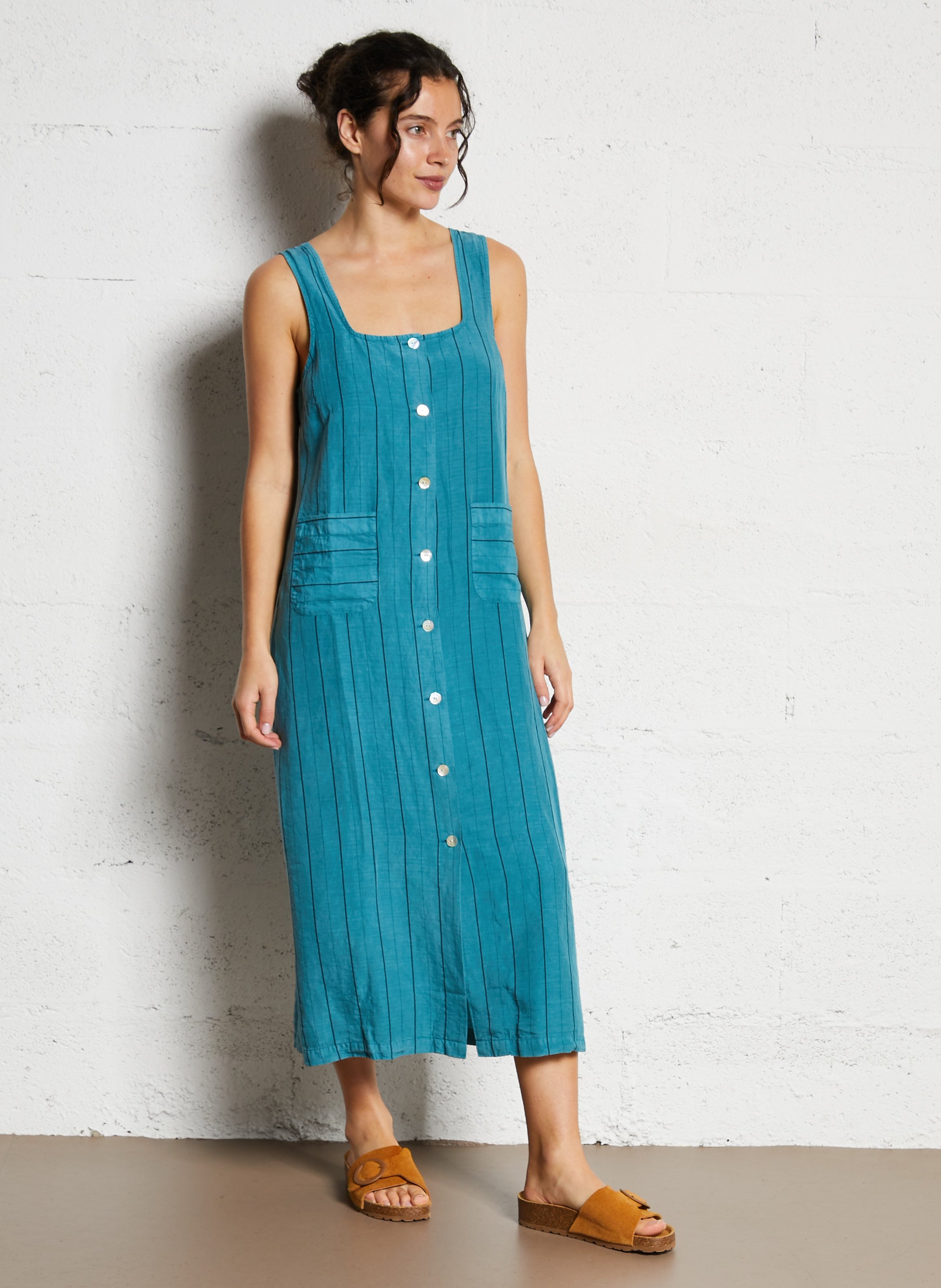 Robe midi à rayures col carré  NICE THINGS Bleu