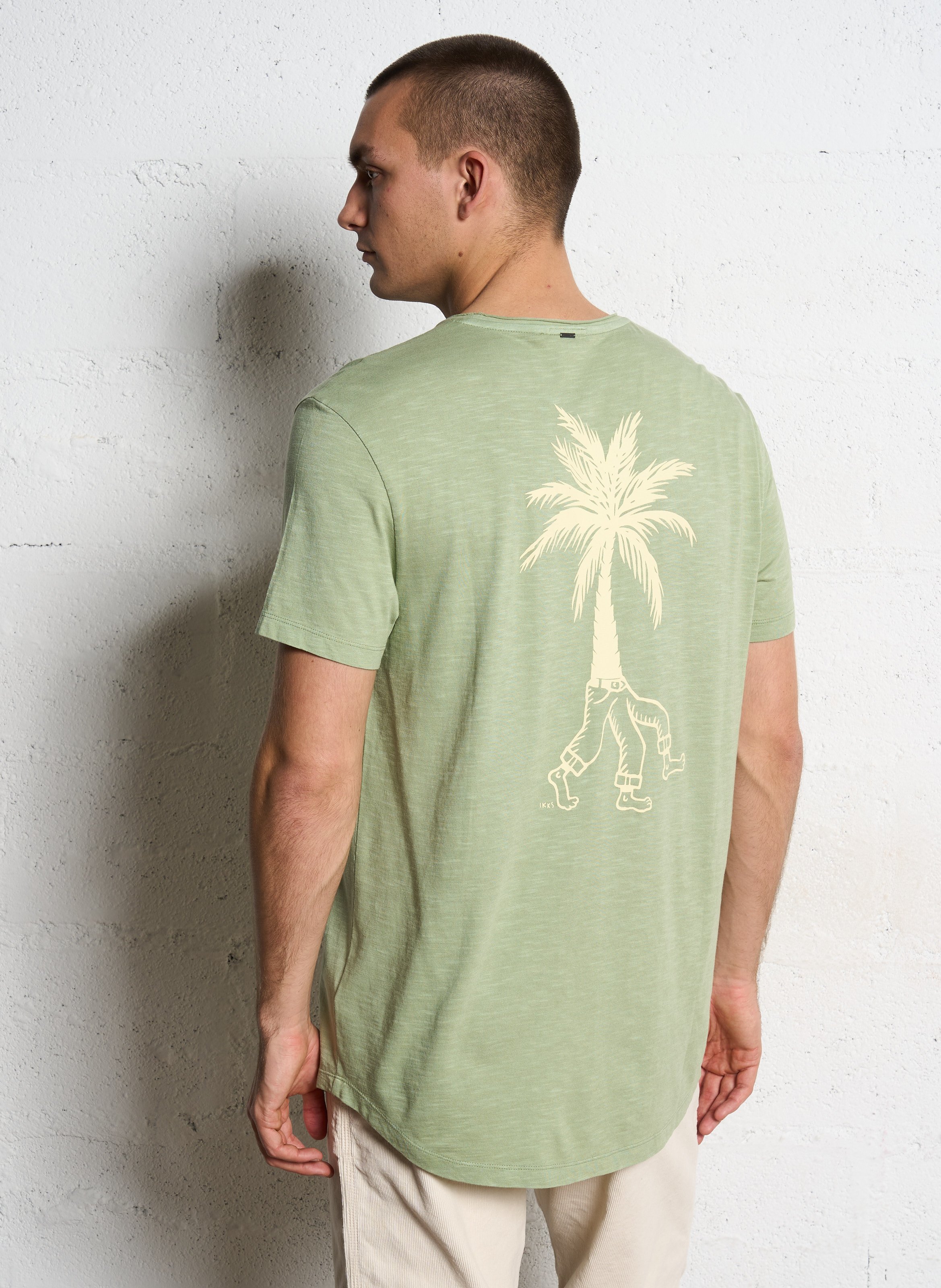 Recht, katoenen T-shirt met ronde hals en zeefdruk IKKS Groen