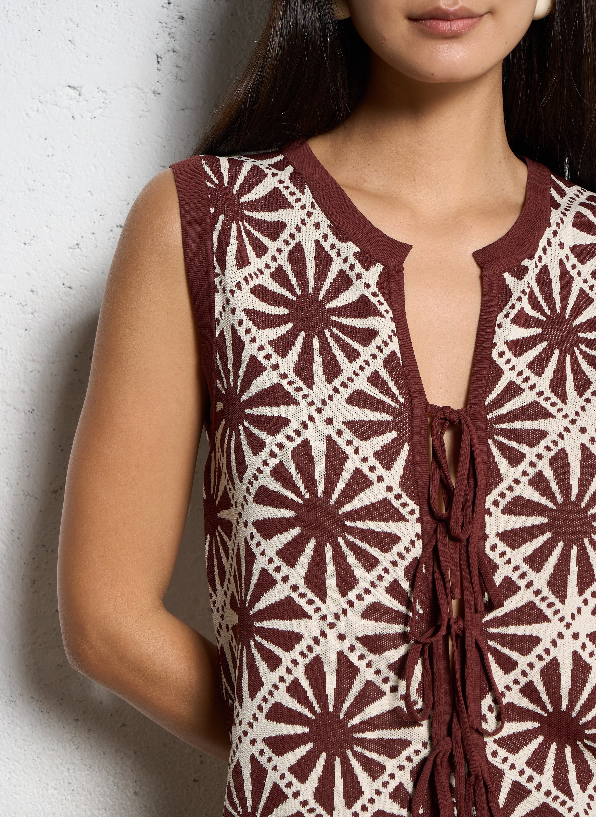 Gilet imprimé droit à nouer SUNCOO Marron