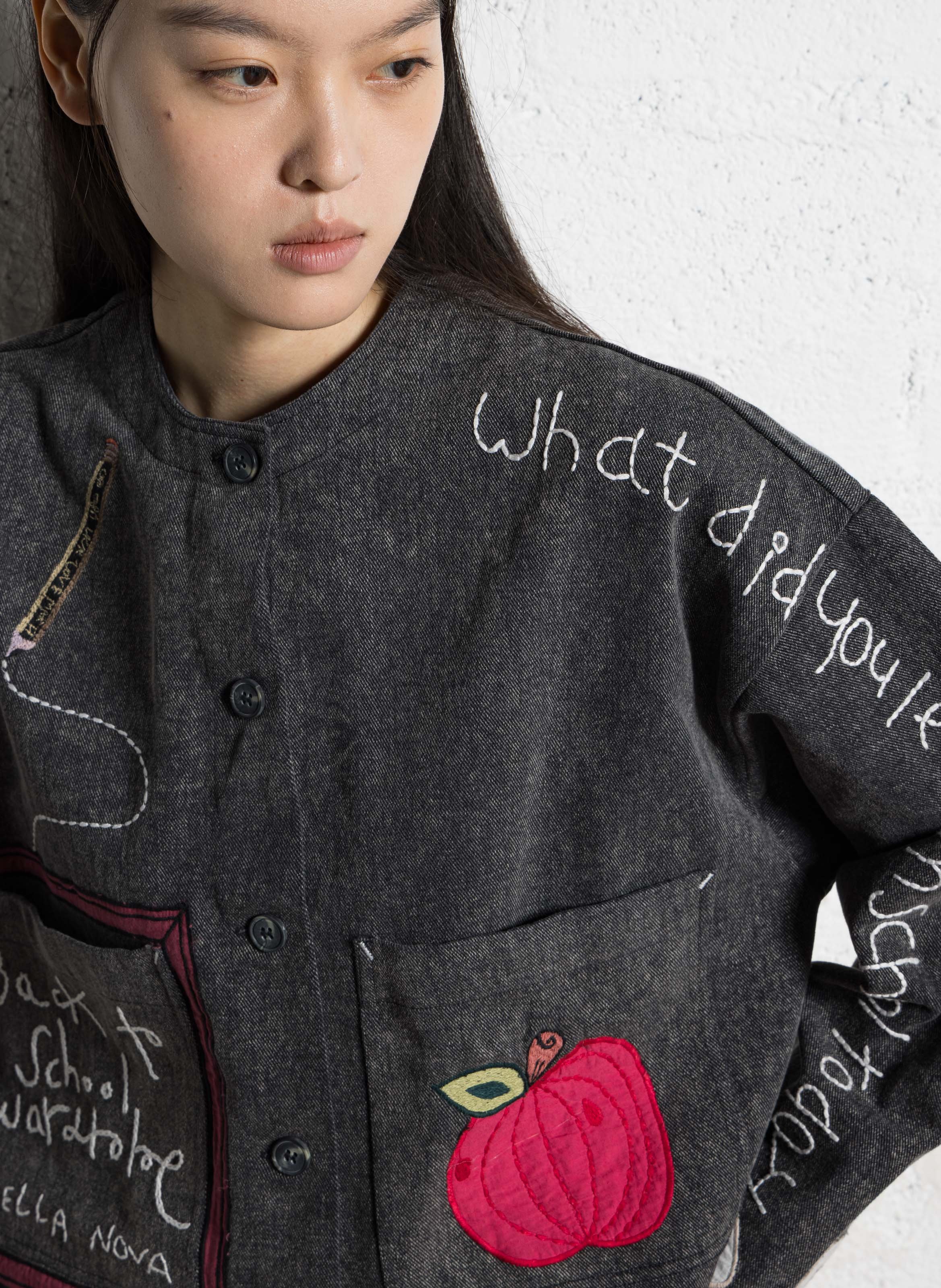 Veste courte en jean col rond STELLA NOVA Noir