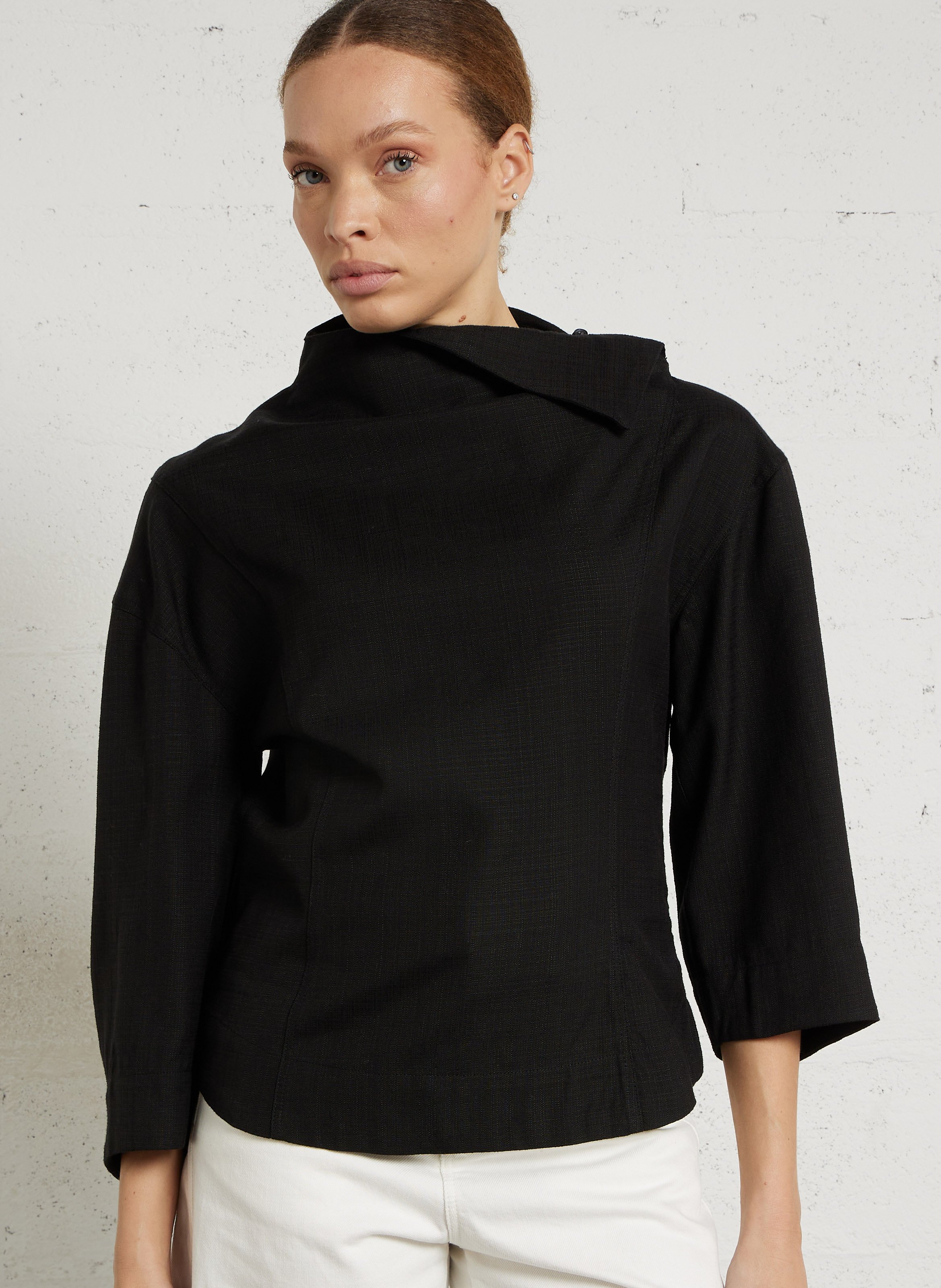 Bluse mit asymmetrischem Kragen SOEUR Schwarz