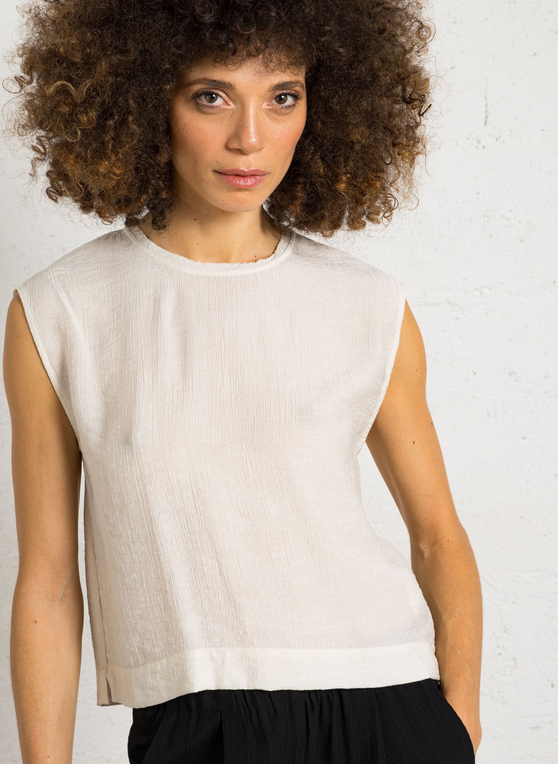 Ärmelloses, weit geschnittenes Top in Uni-Farbe HARTFORD Beige