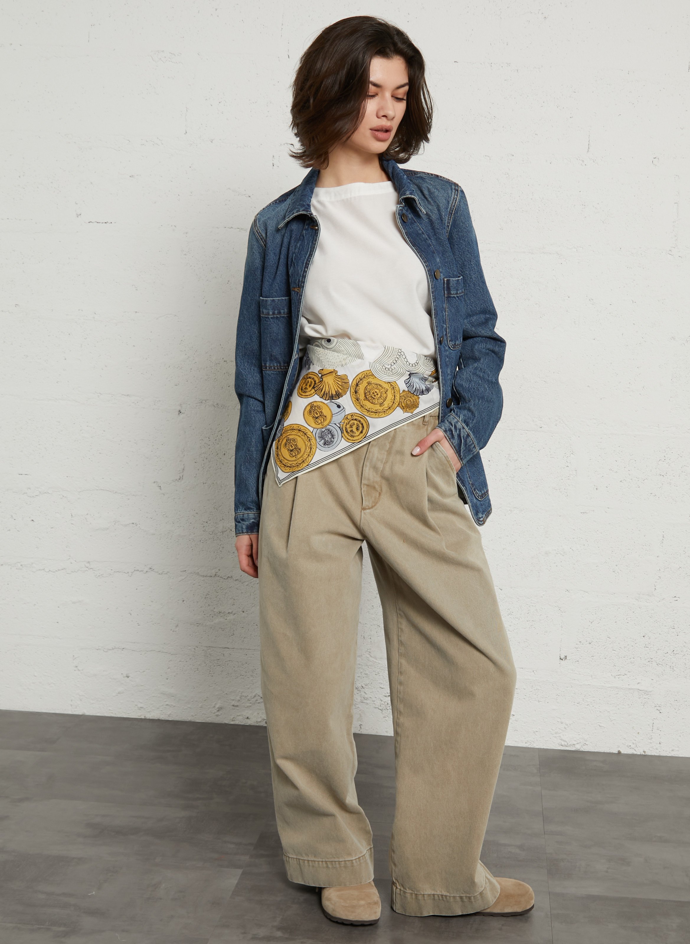 Katoenen en zijden sjaal met octopusprint INOUI EDITIONS Wit