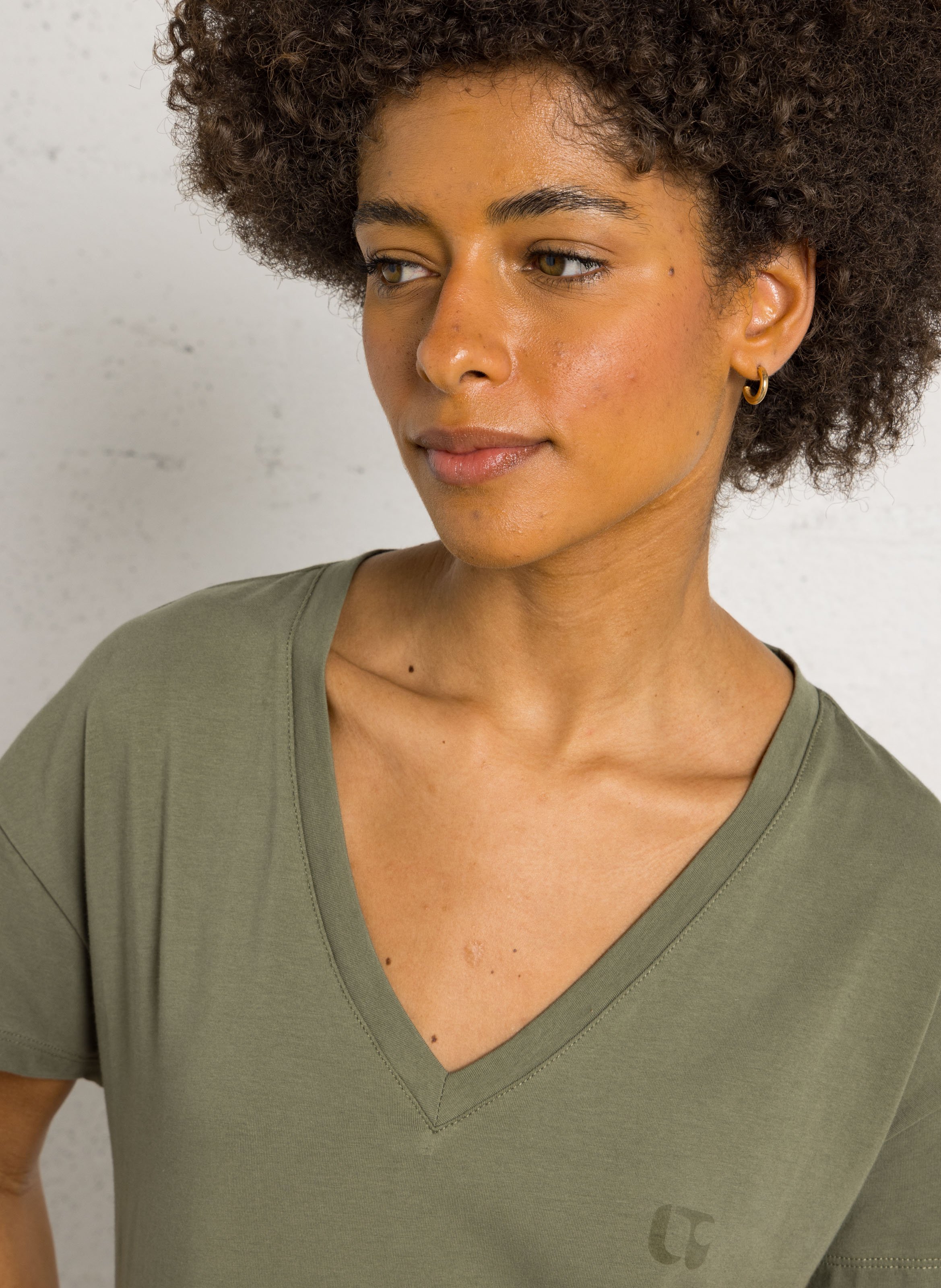 Lange jurk met V-hals van stretchkatoen LE TEMPS DES CERISES Groen