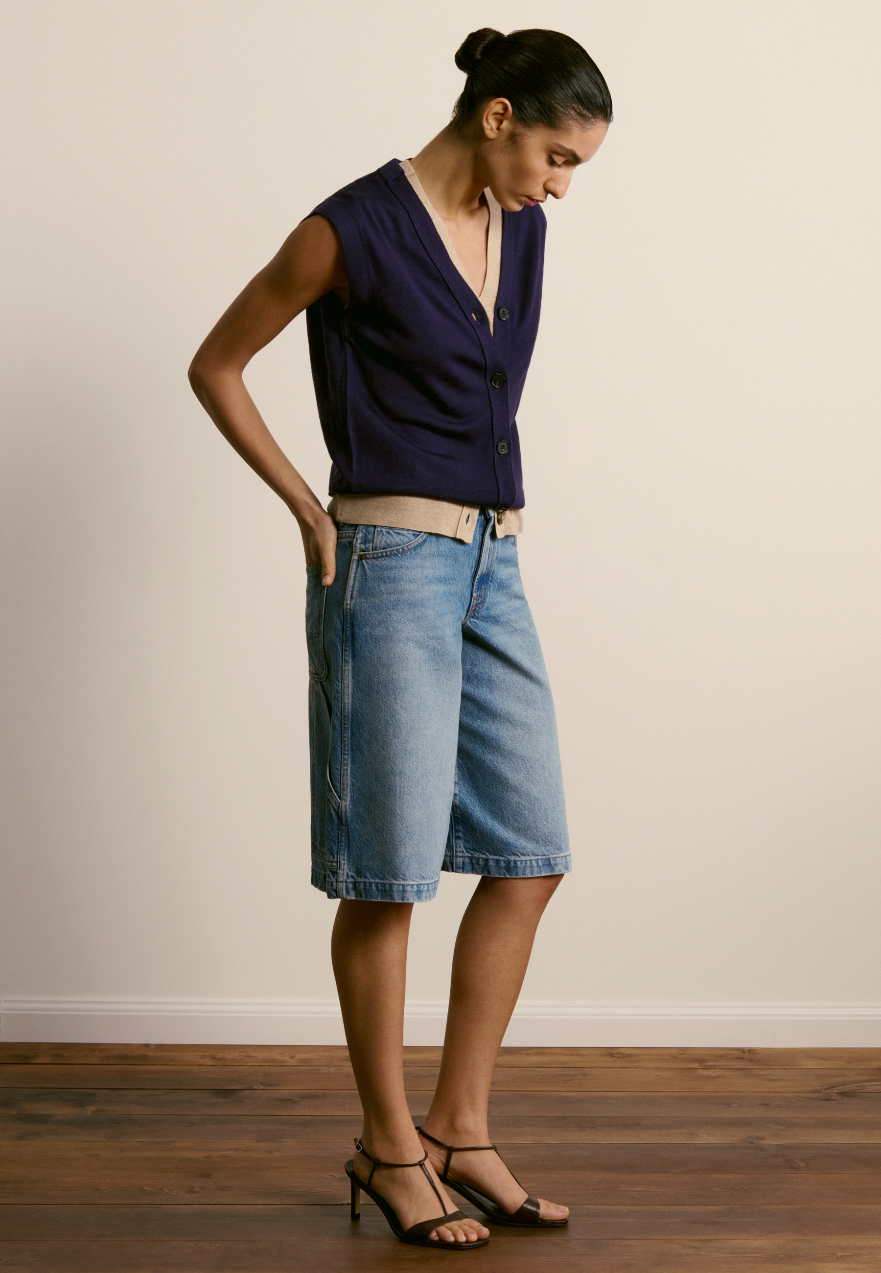 Merino wool sleeveless cardigan MAISON MONTAGUT Purple