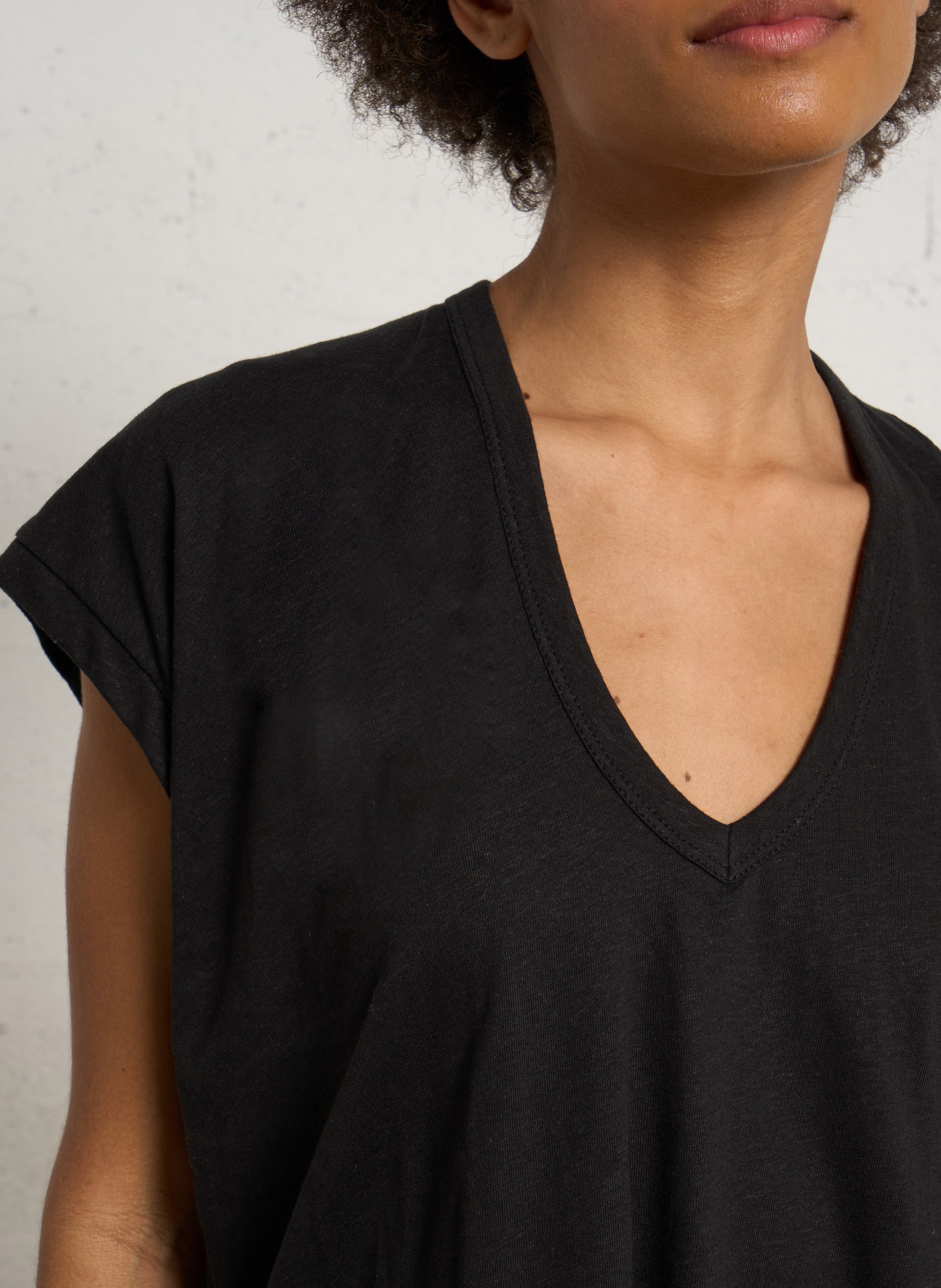 Oversize T-Shirt mit V-Ausschnitt aus Leinen und Baumwolle IMPERIAL Schwarz