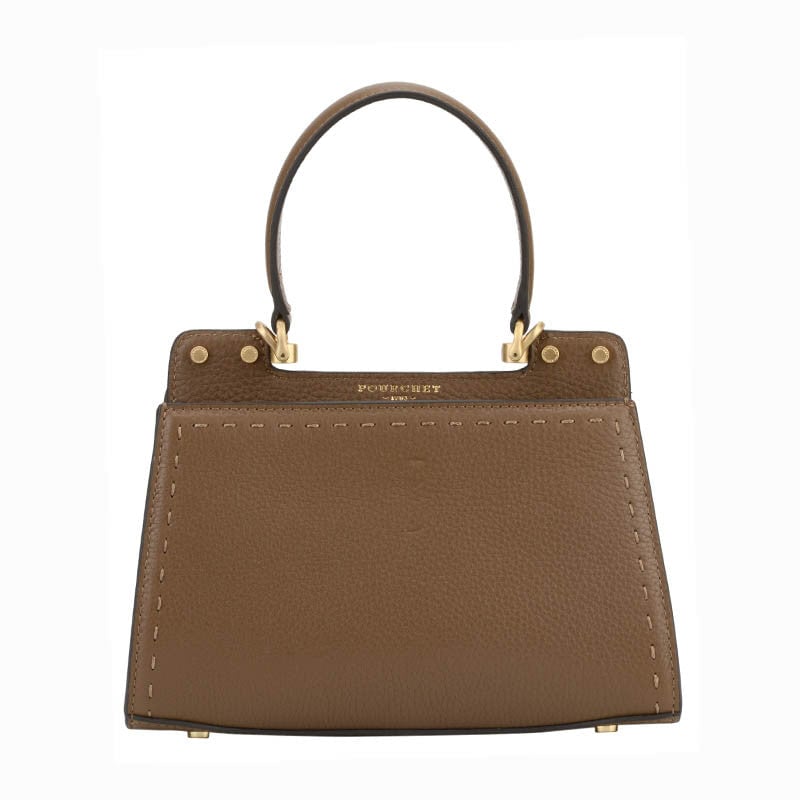 Leather clutch bag POURCHET Brown