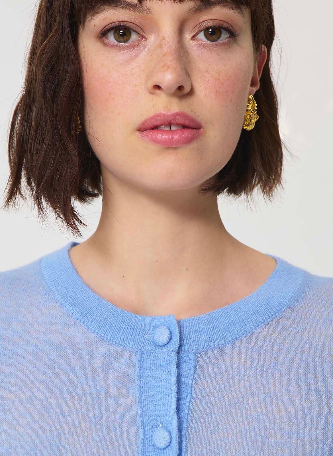 Kortemouwige ronde hals cardigan uni TARA JARMON Blauw