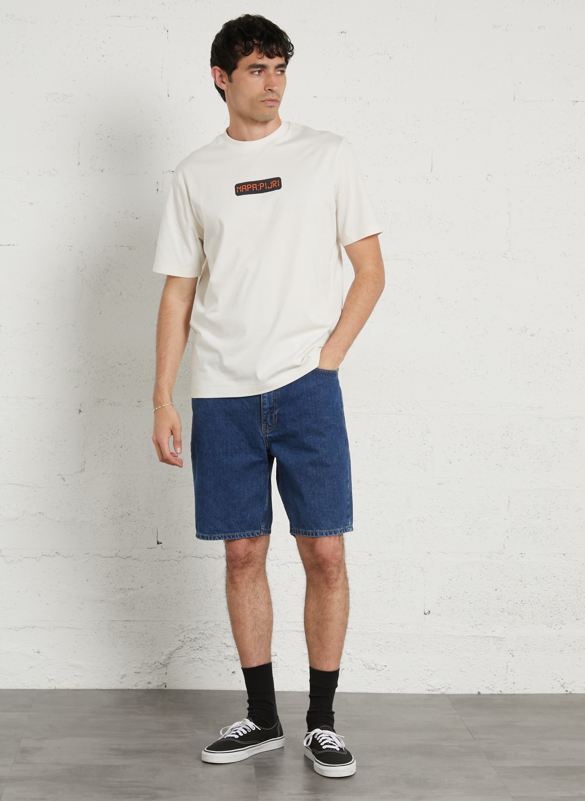Short droit en coton SOLID Bleu