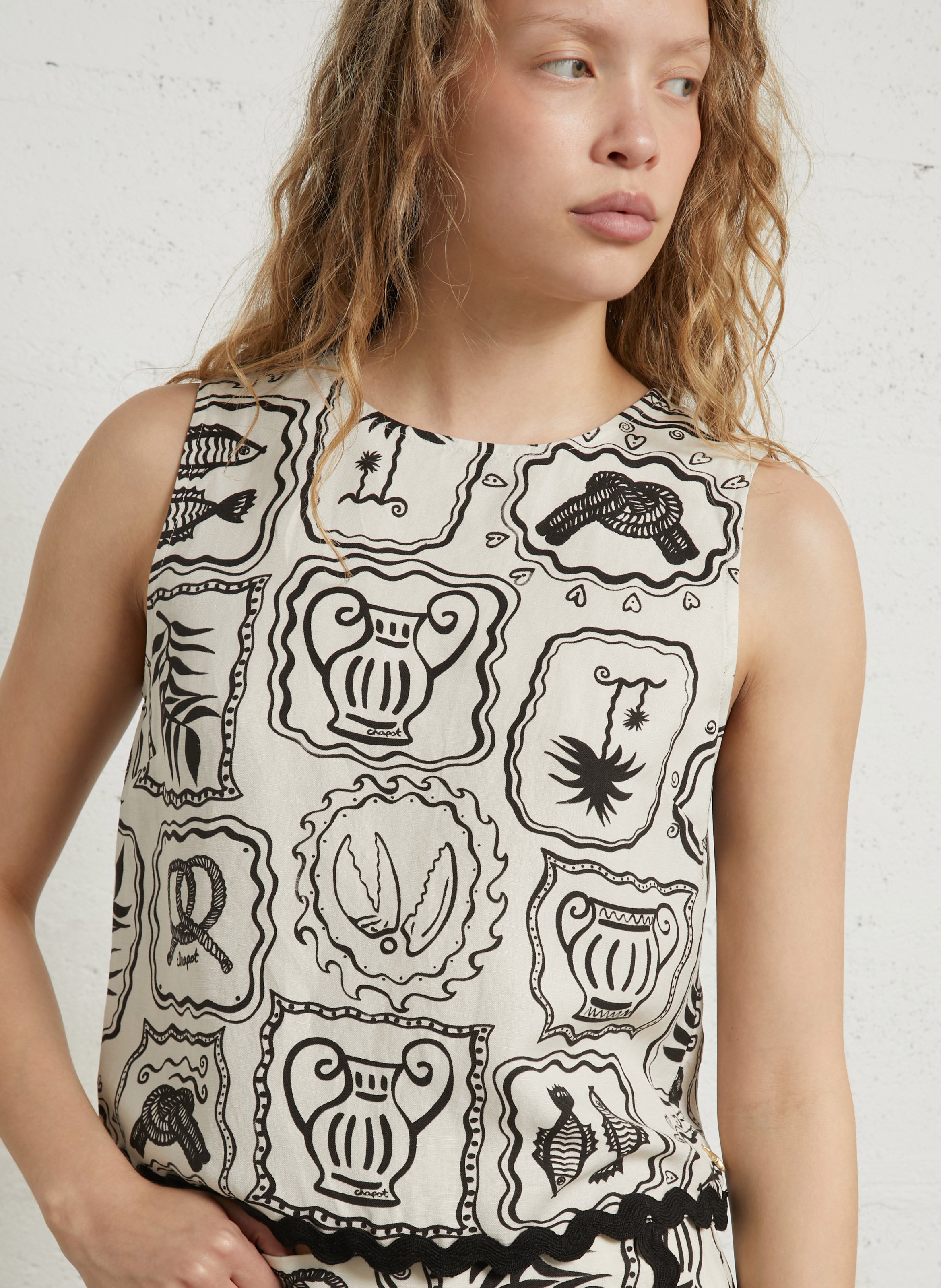 Mouwloze, rechte blouse van gemengde viscose FABIENNE CHAPOT Wit