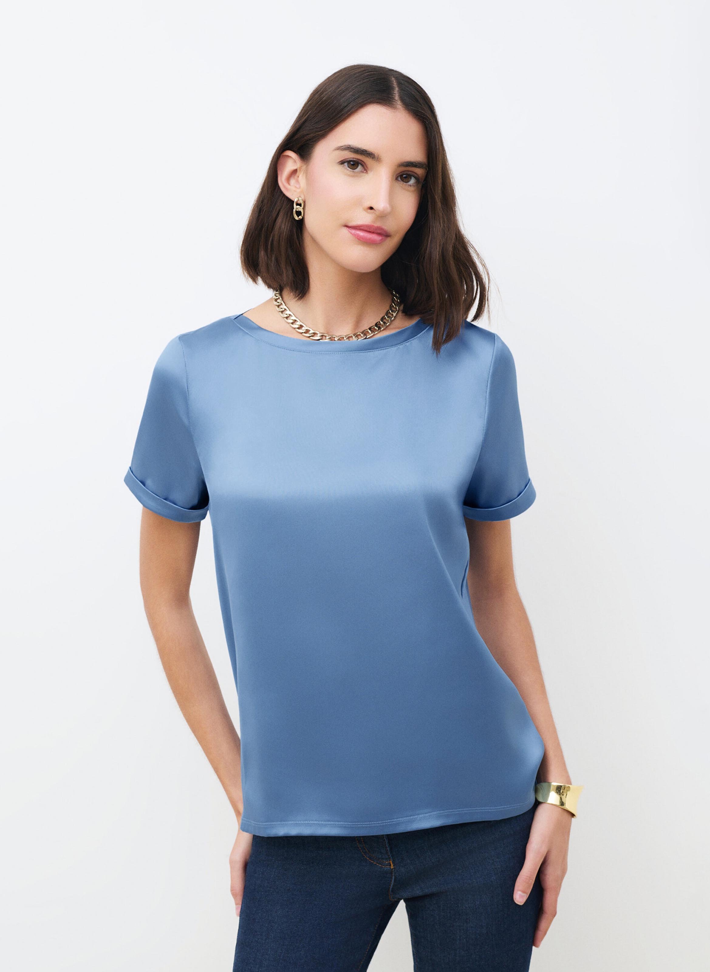 Camiseta cuello redondo satinado CAROLL Azul